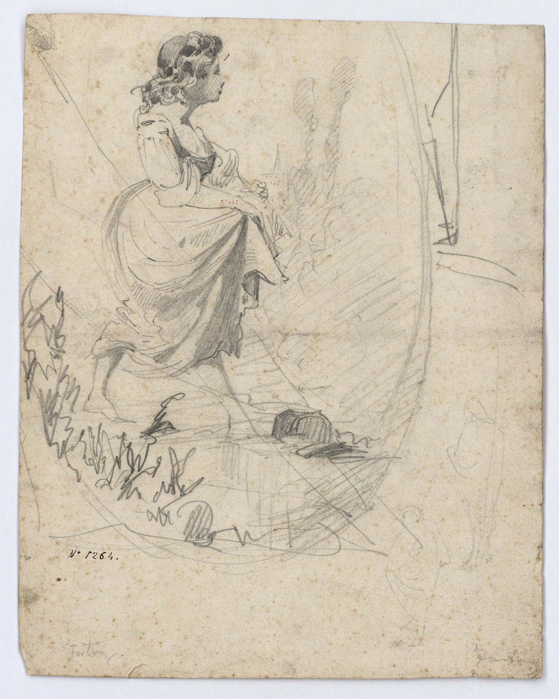 image for: Marià Fortuny - Noia jove (anvers) / Cases de poble i apunts de figura (revers) - Cap a 1856-1858