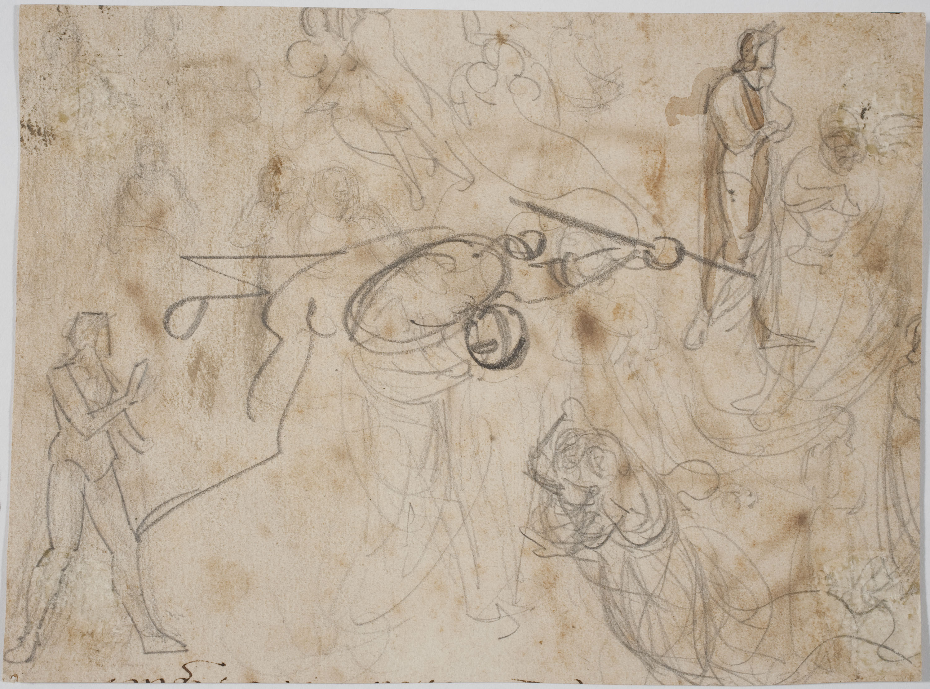 image for: Marià Fortuny - L&#039;aventura del Quixot amb els molins de vent (anvers) / Estudi de figures (revers) - Cap a 1855-1856 [1]