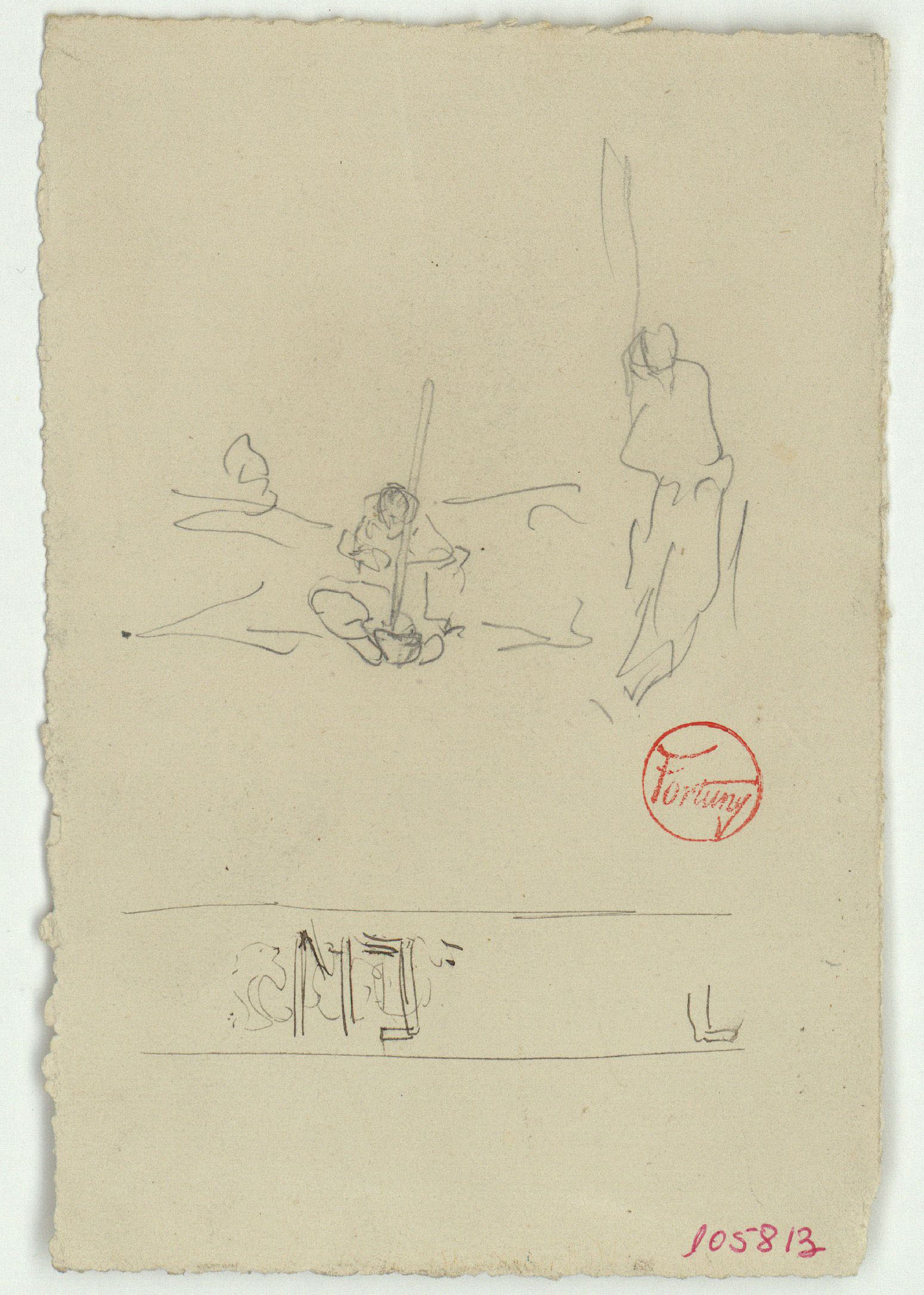 image for: Marià Fortuny - Esbós de figures i sanefa - Cap a 1866-1872