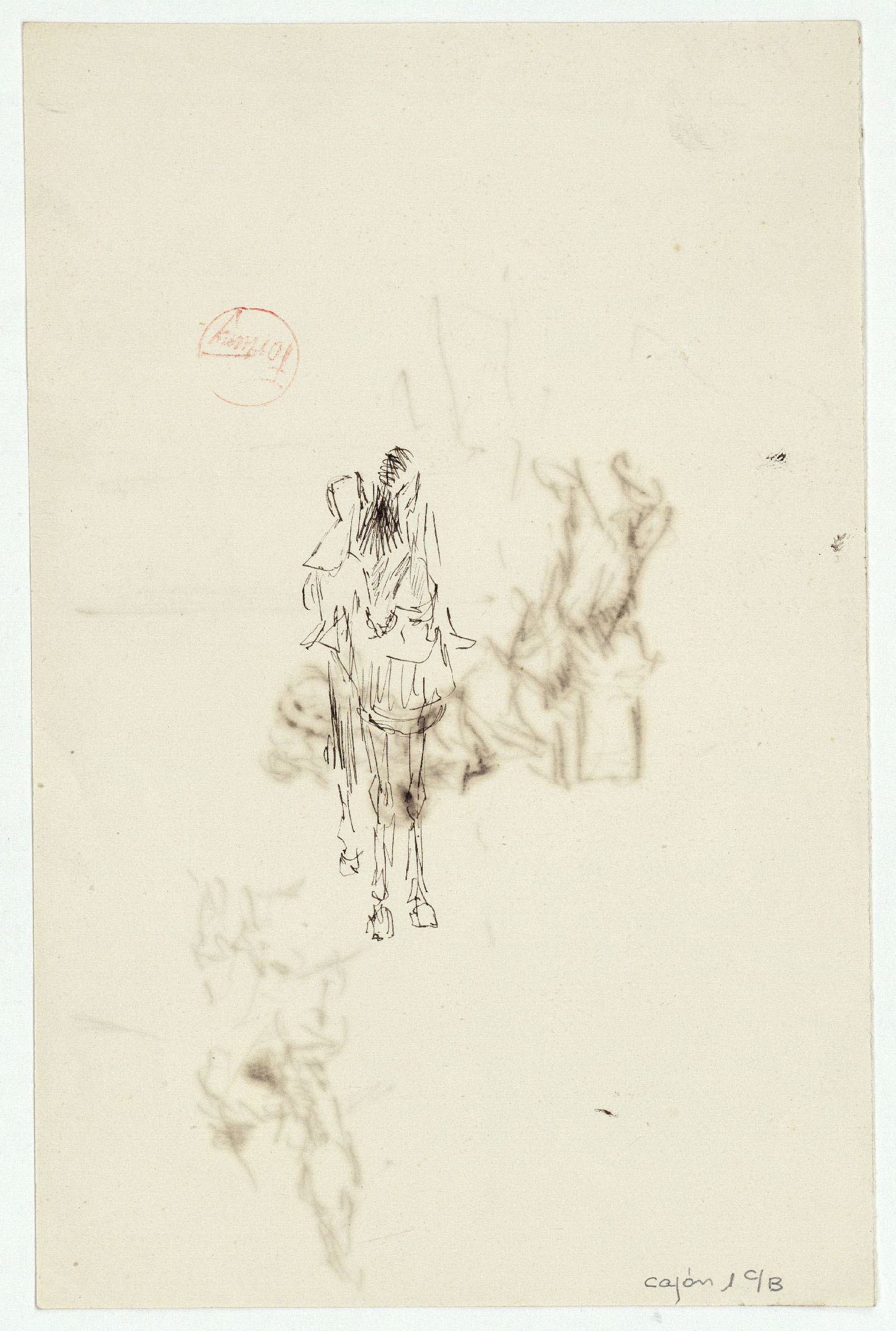 image for: Marià Fortuny - Dona jugant amb un nadó i croquis inconcret (anvers) / Genet a cavall (revers) - Cap a 1867-1872 [1]
