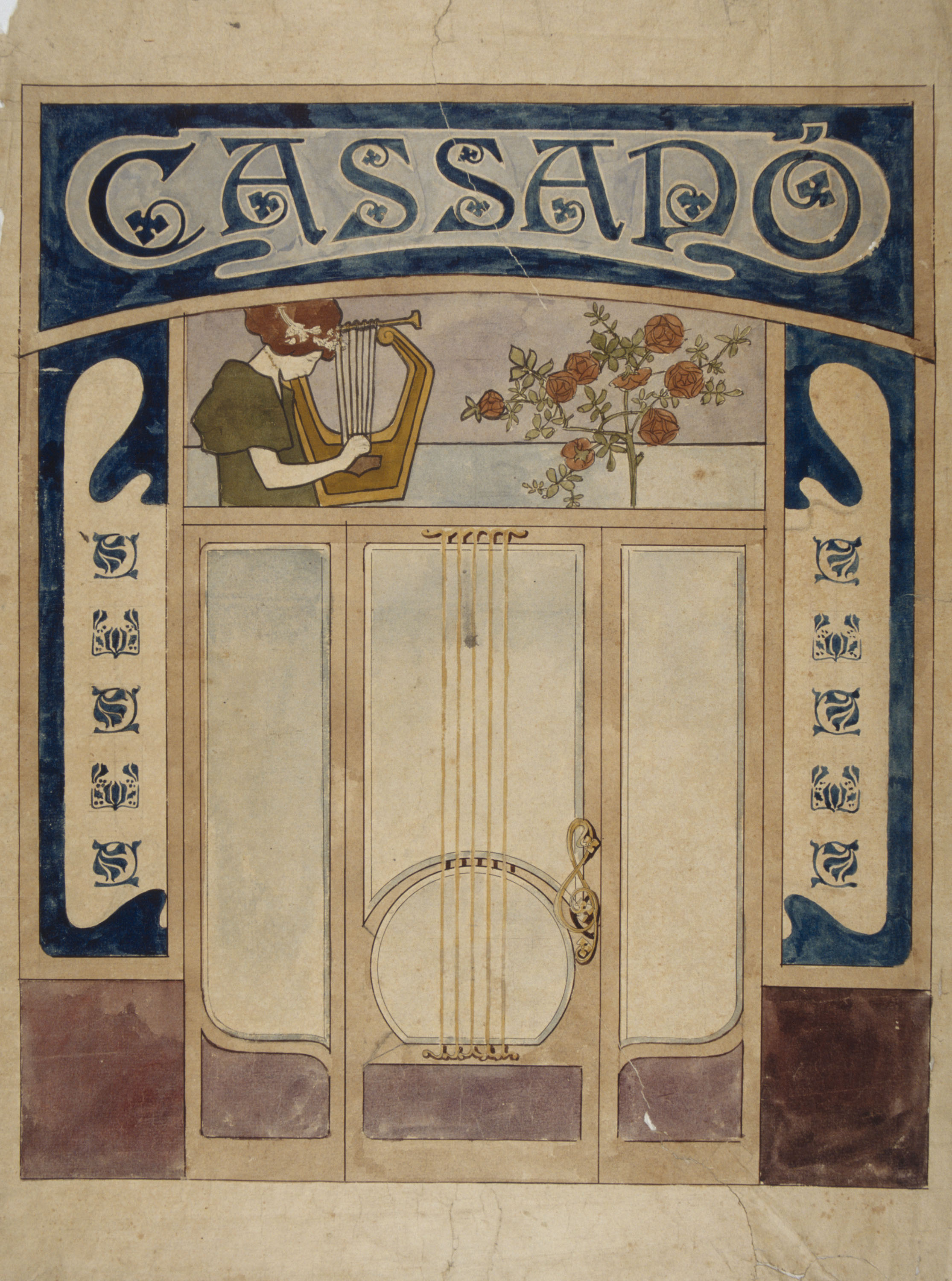 image for: Gaspar Homar - Porta d&#039;entrada de la botiga d&#039;instruments musicals Cassadó de Barcelona - Cap a 1900