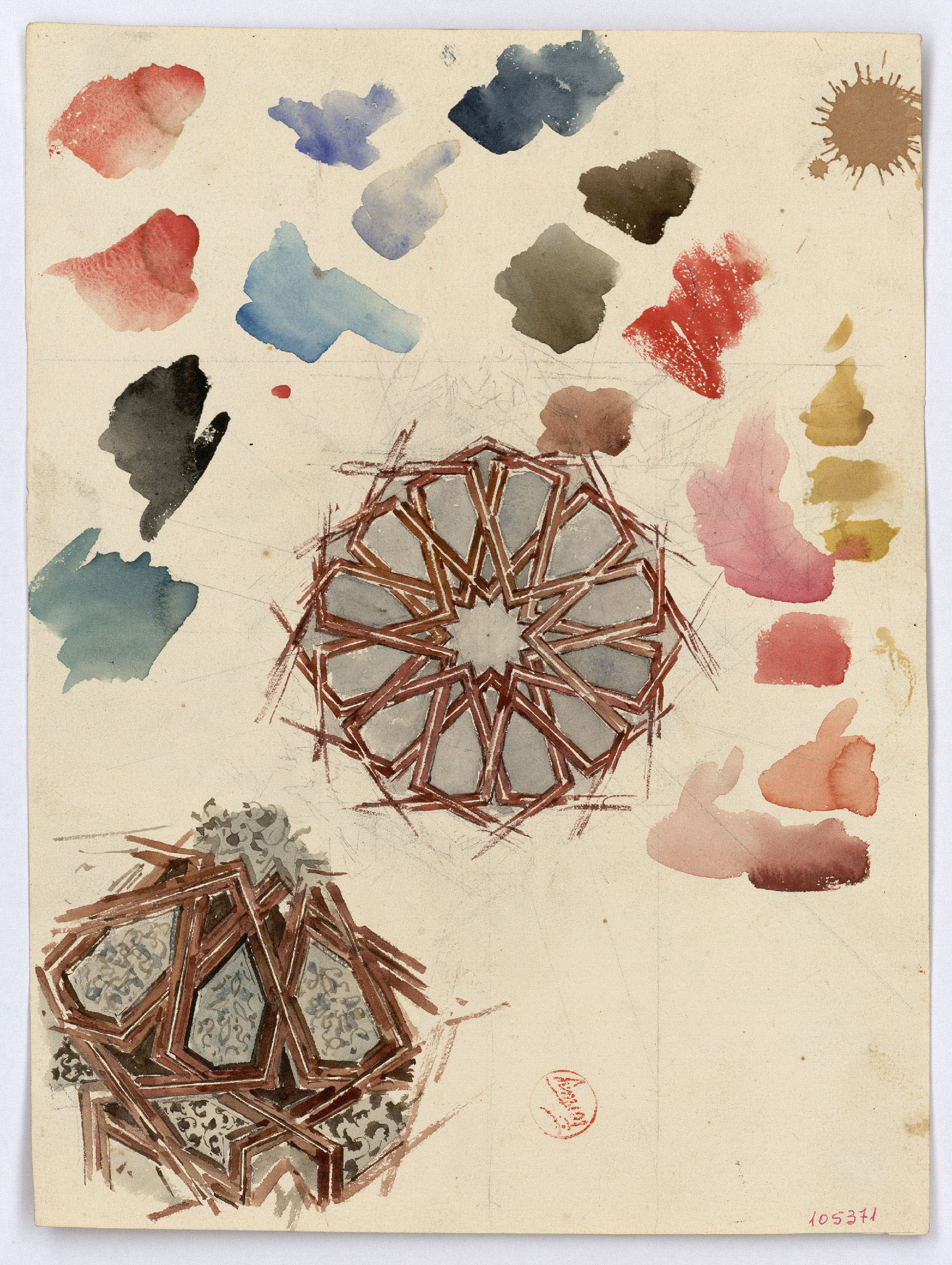 image for: Marià Fortuny - Ornamentacions d&#039;estil musulmà (anvers) / Detall de porxada (revers) - Cap a 1870-1872