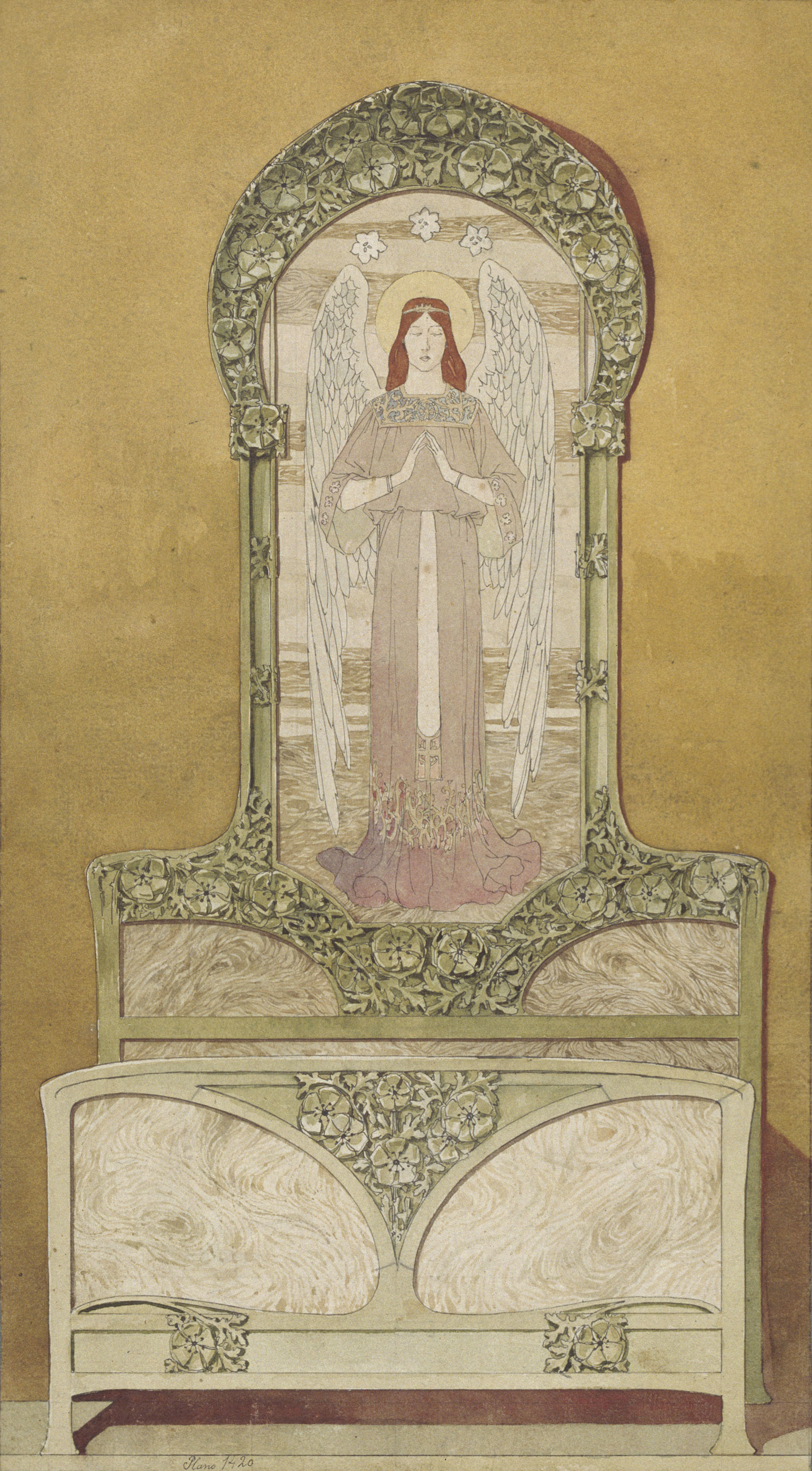 image for: Gaspar Homar - Llit amb plafó de marqueteria - Cap a 1900-1910