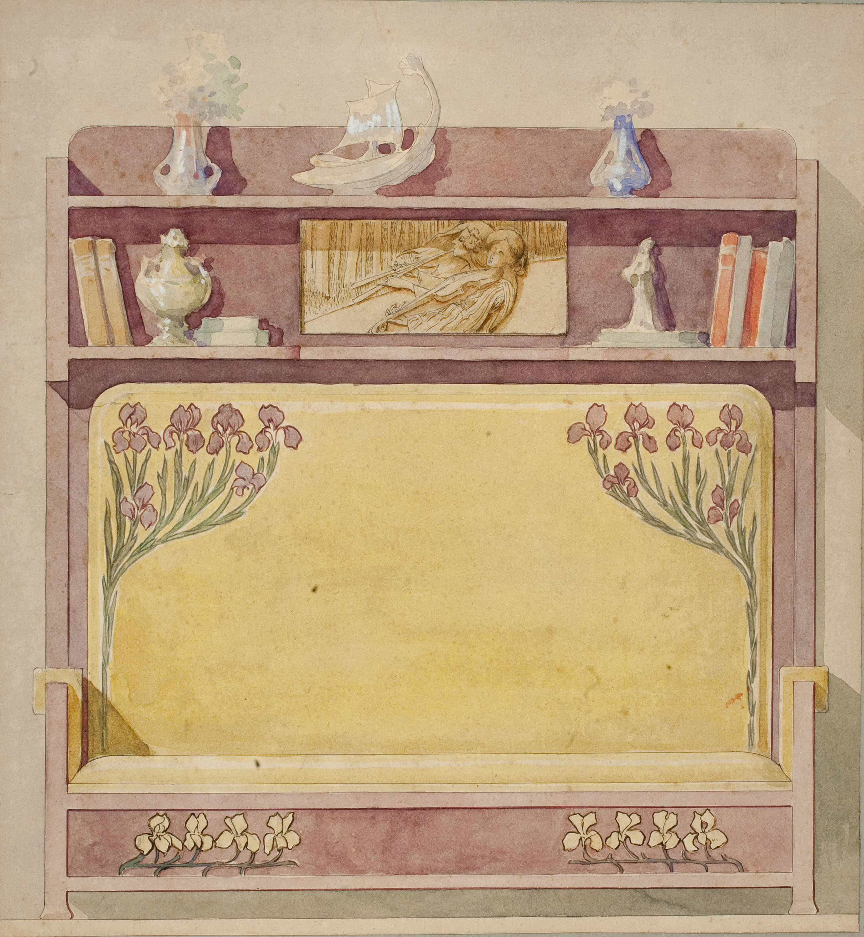 image for: Gaspar Homar - Escó amb plafó de marqueteria - Cap a 1900-1905