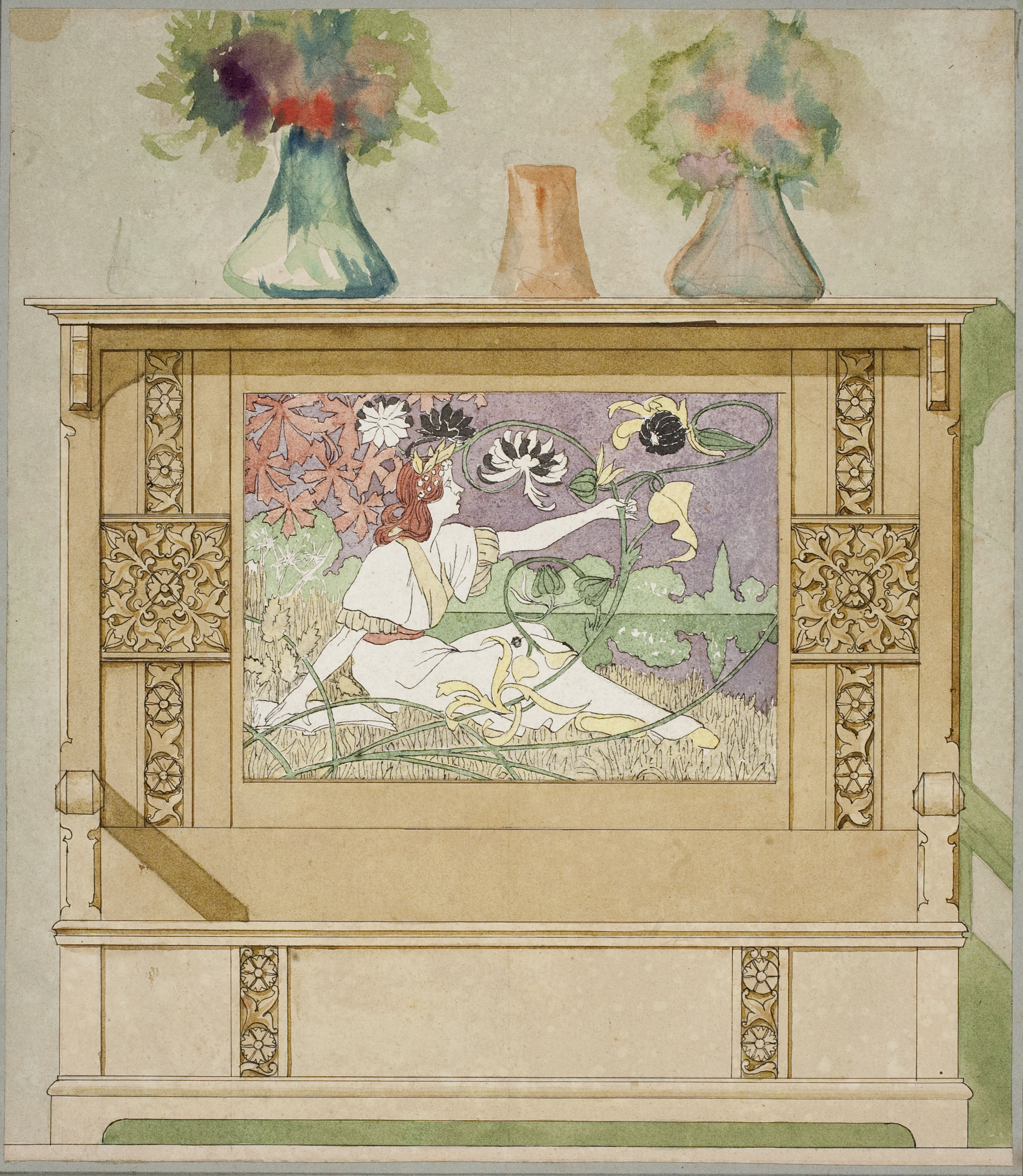 image for: Gaspar Homar - Escó amb plafó de marqueteria - 1900