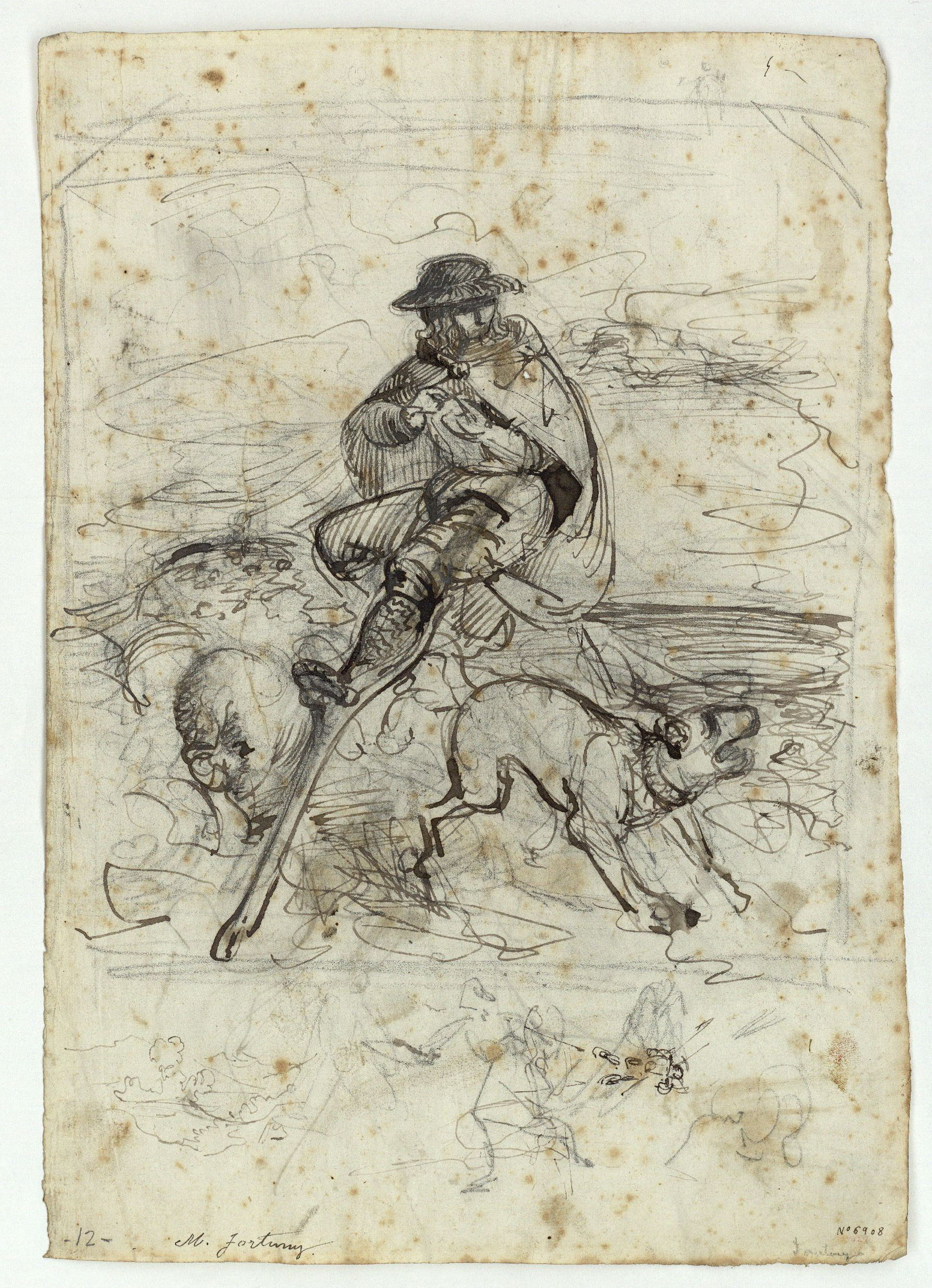 image for: Marià Fortuny - Pastor (anvers) / Croquis de figura (revers) - Cap a 1856-1858