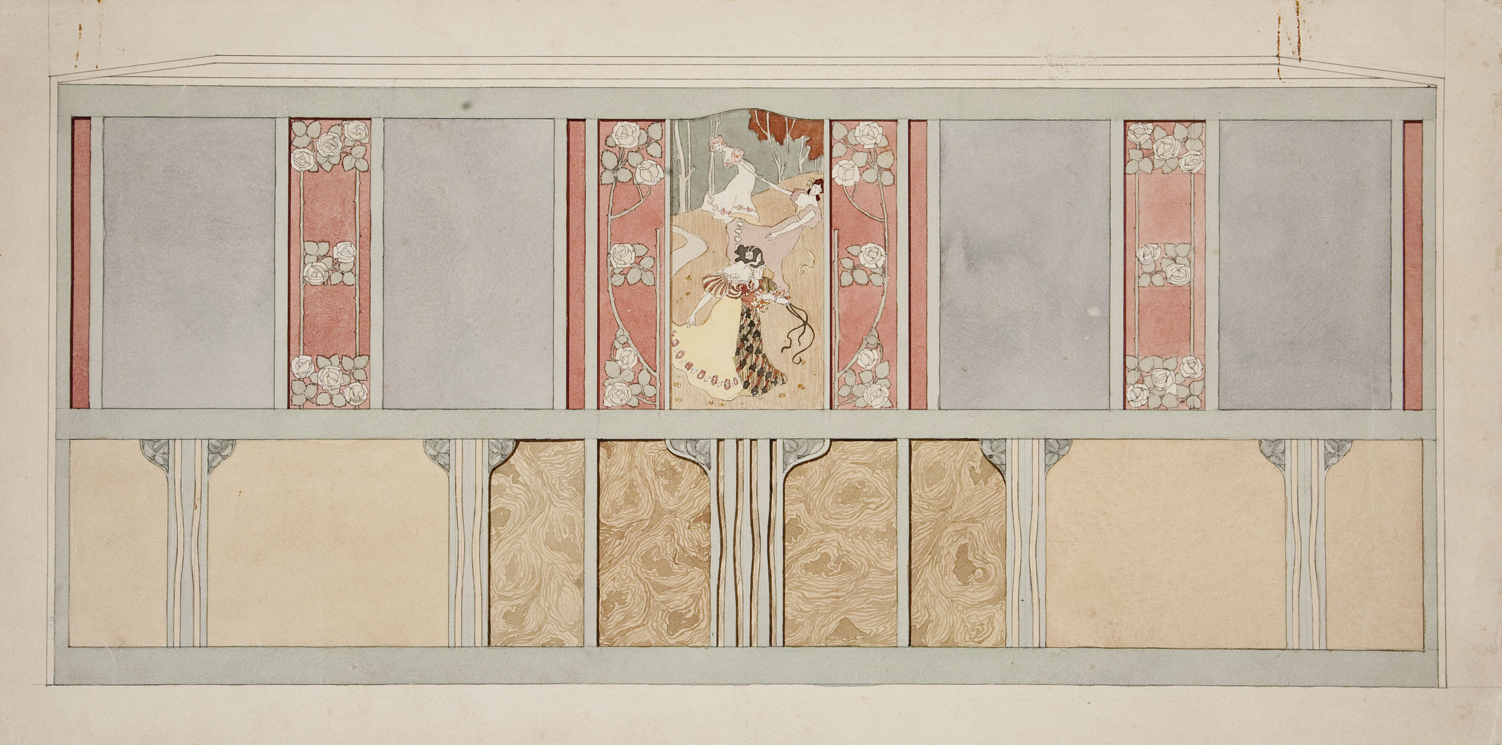 image for: Gaspar Homar - Arrambador amb plafons de marqueteria per a la casa Lleó Morera de Barcelona - Cap a 1905