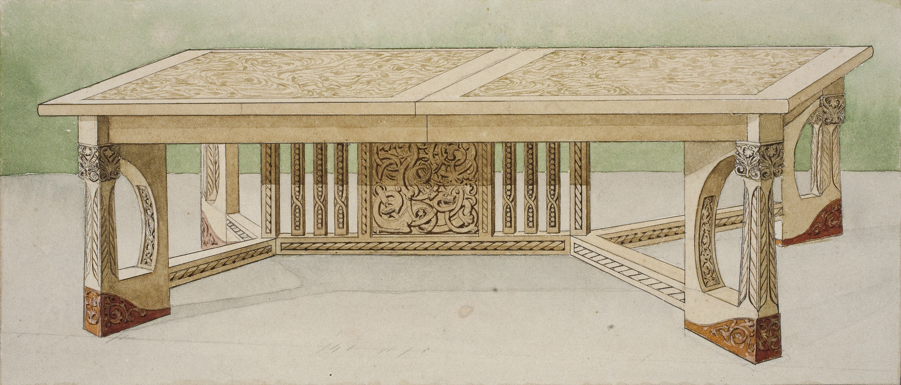 image for: Gaspar Homar - Taula amb marqueteria per al menjador de la casa Burés de Barcelona - Cap a 1900-1905