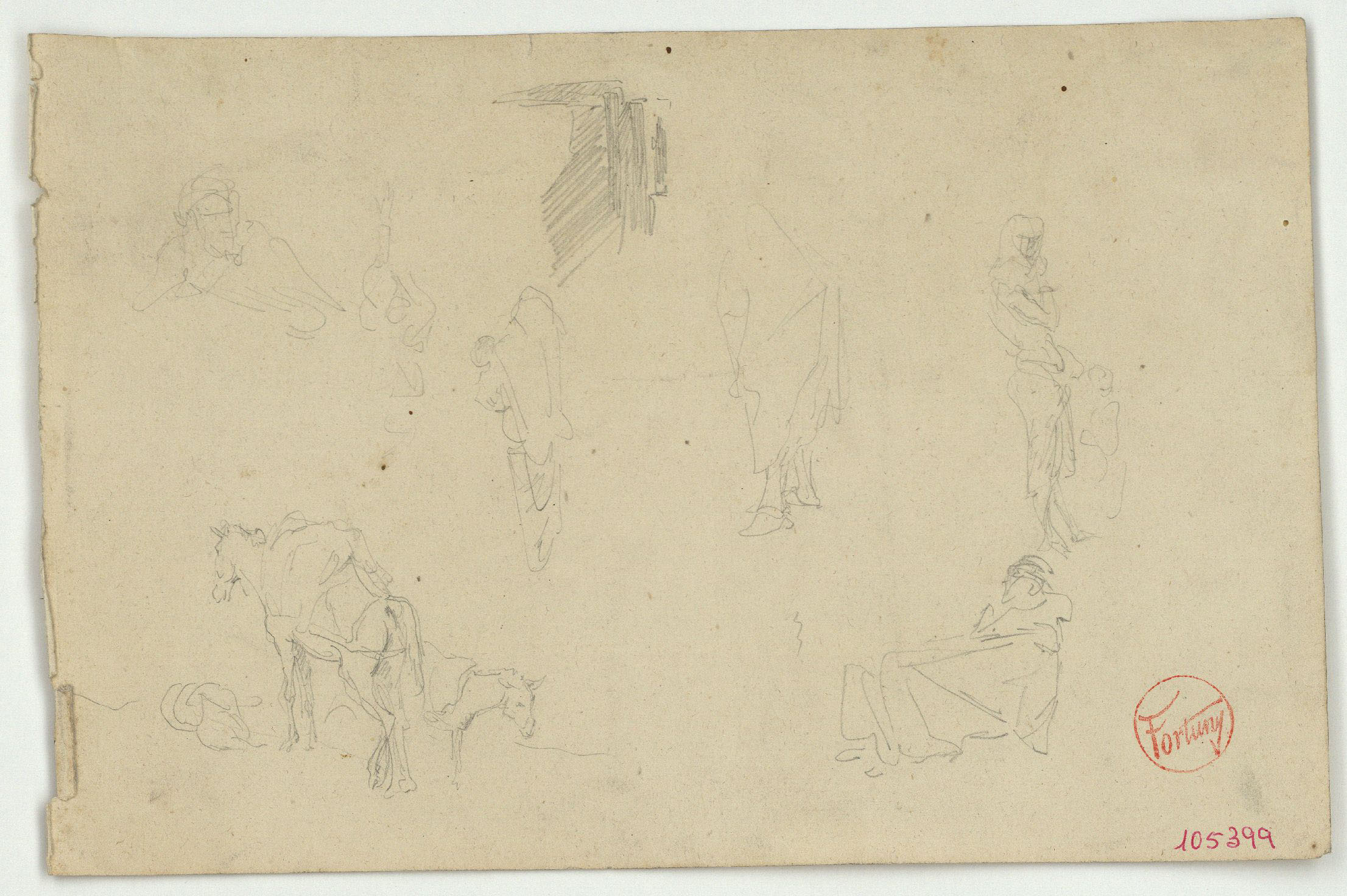image for: Marià Fortuny - Esbós de marroquins i rucs - Cap a 1860-1862