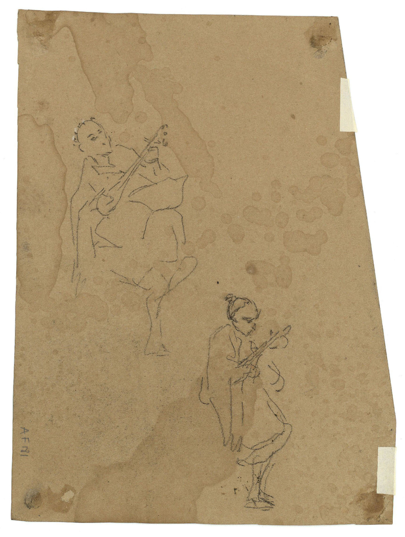 image for: Marià Fortuny - Paisatge rocós (anvers) / Músics marroquins (revers) - Cap a 1860-1862 [1]