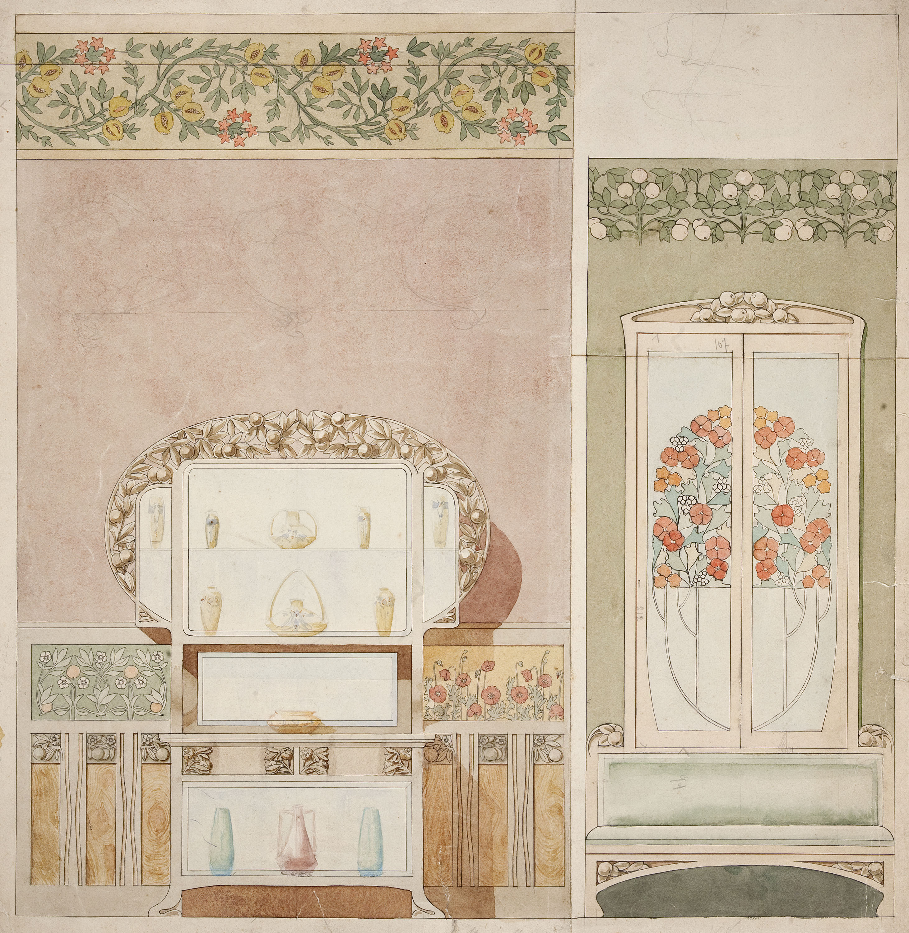 image for: Gaspar Homar - Bufet vitrina i escó de la casa Navàs de Reus - Cap a 1905-1908