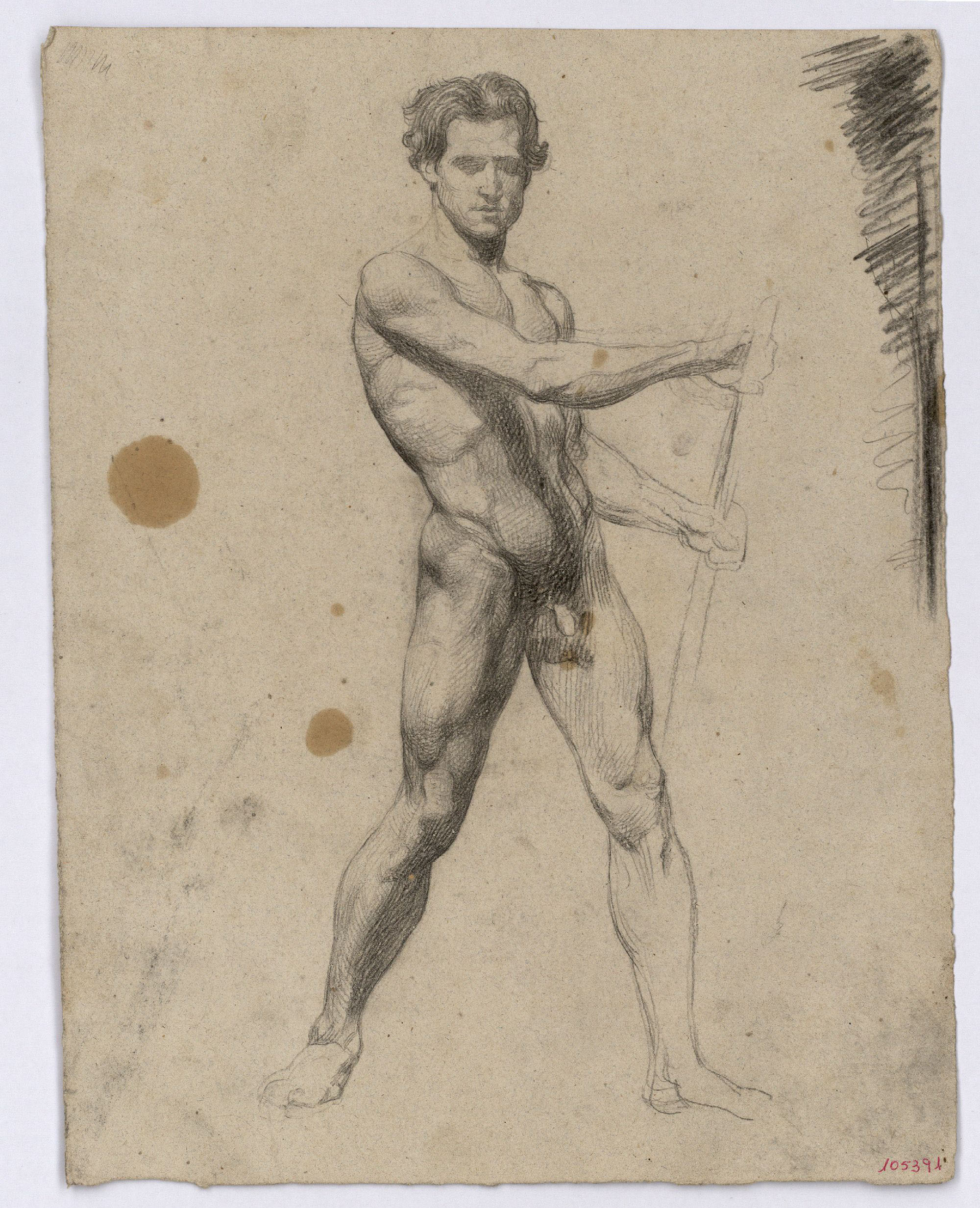 image for: Marià Fortuny - Estudi de nu masculí (anvers) / Estudi de jove nu tocant la flauta (revers) - Cap a 1860