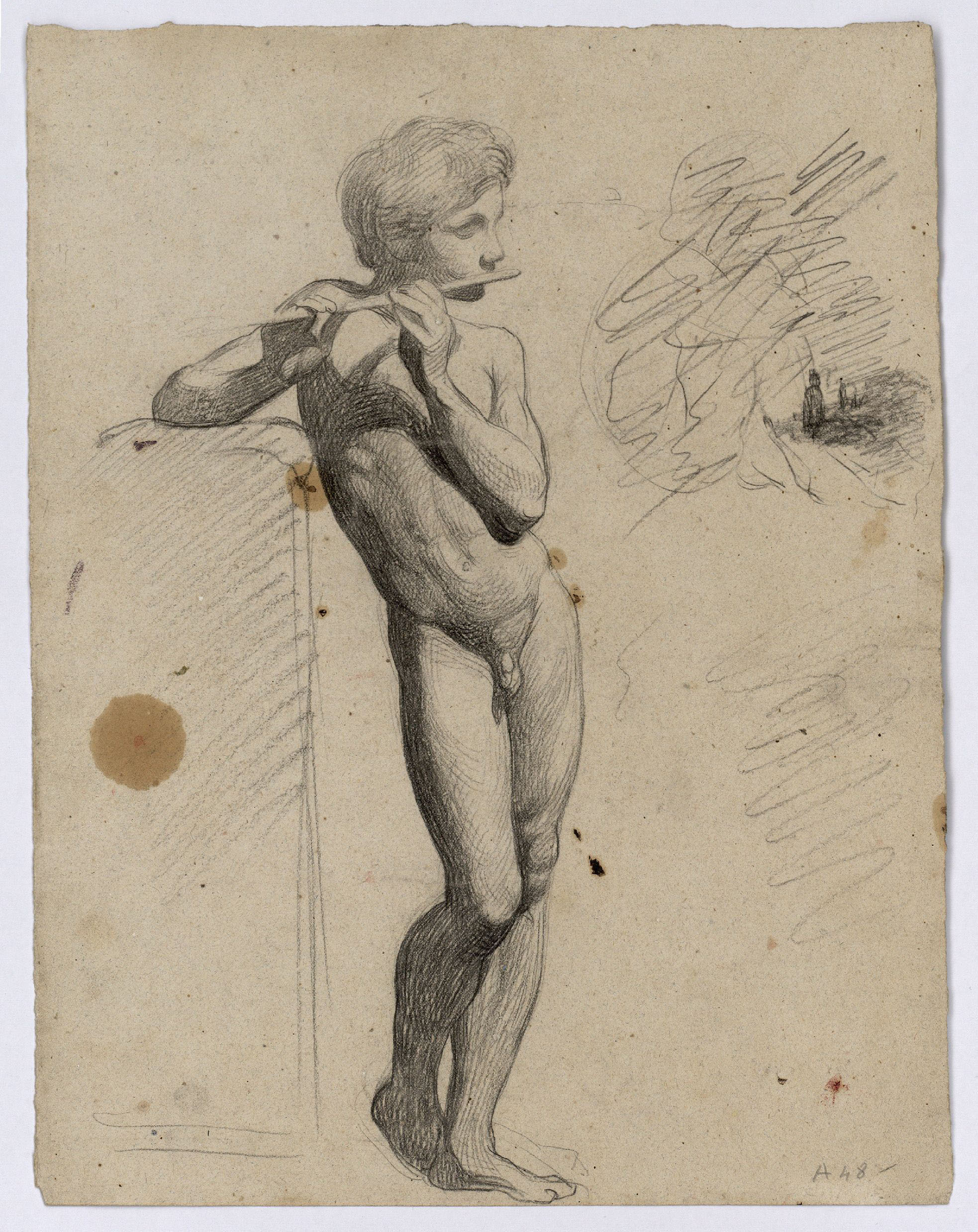 image for: Marià Fortuny - Estudi de nu masculí (anvers) / Estudi de jove nu tocant la flauta (revers) - Cap a 1860 [1]