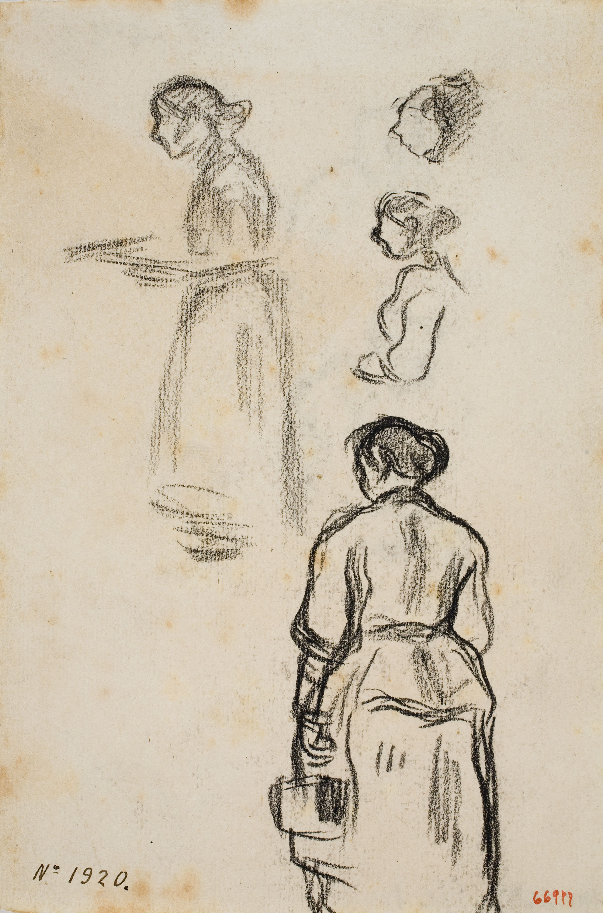 image for: Isidre Nonell - Apunt de dones (anvers) / Apunts de caps (revers) - Cap a 1894