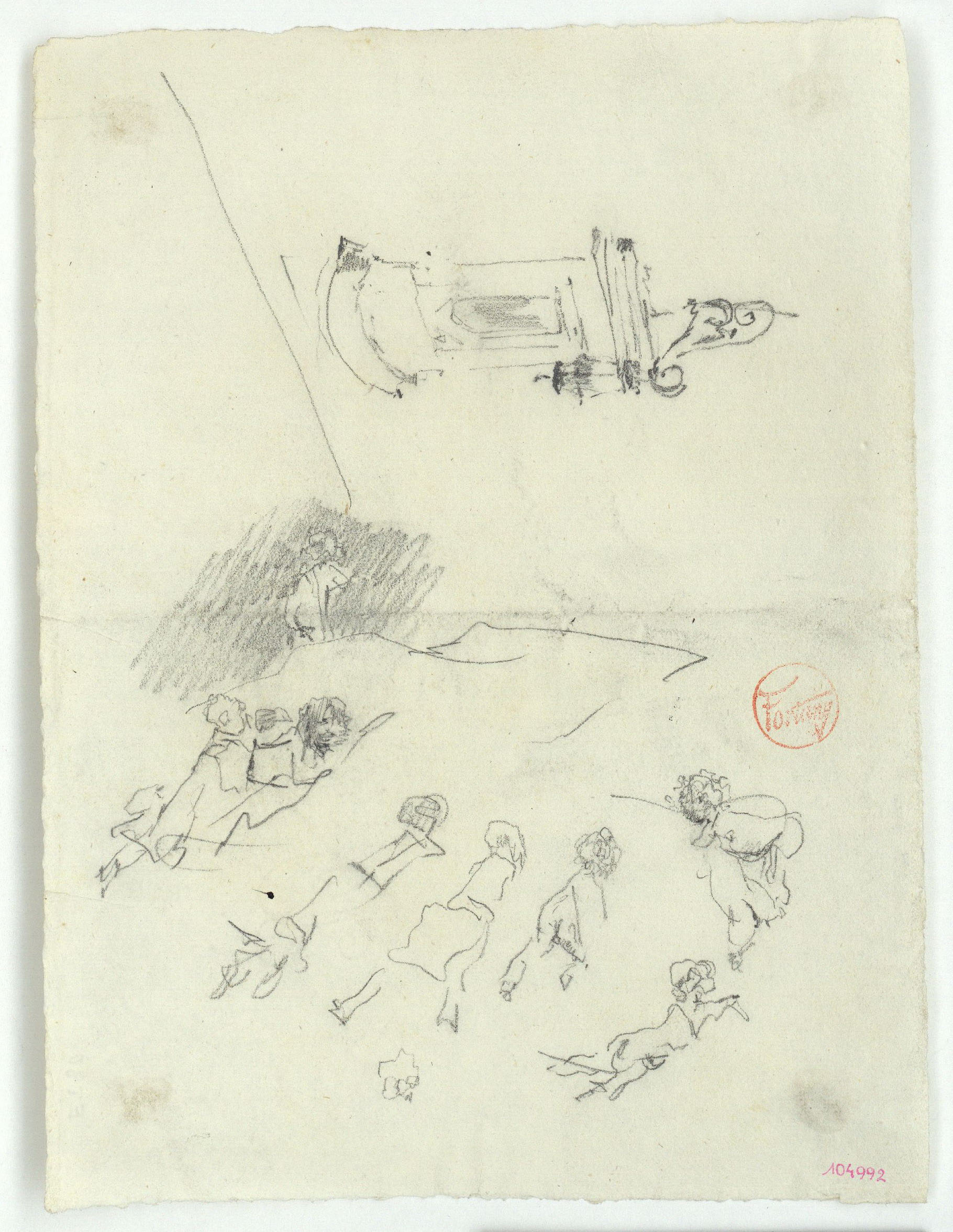 image for: Marià Fortuny - Fornícula amb fanal i croquis de figures - Cap a 1874