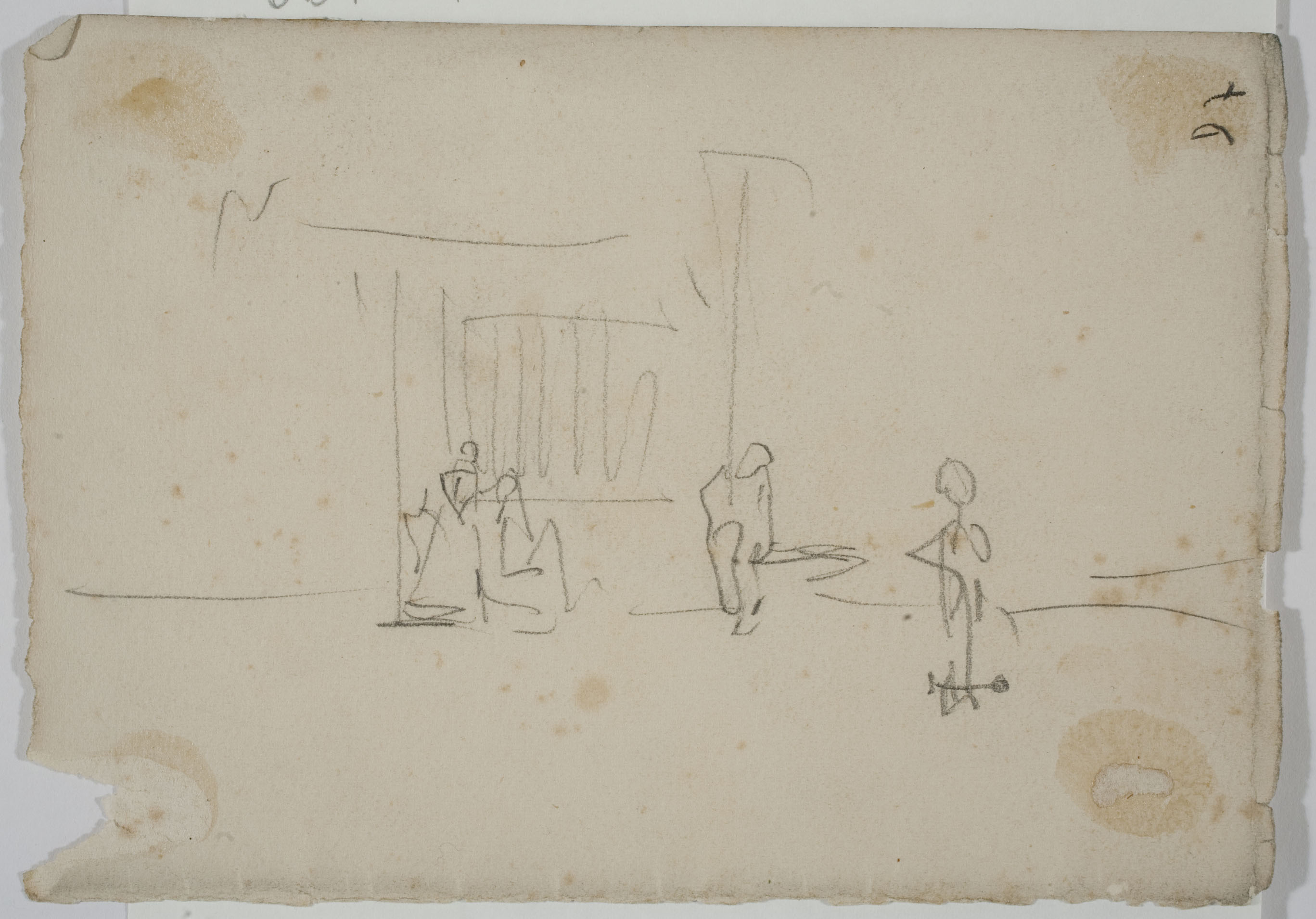image for: Marià Fortuny - Pom d&#039;espasa d&#039;estil musulmà (anvers) / Croquis de composició amb figures (revers) - Cap a 1870-1872 [1]