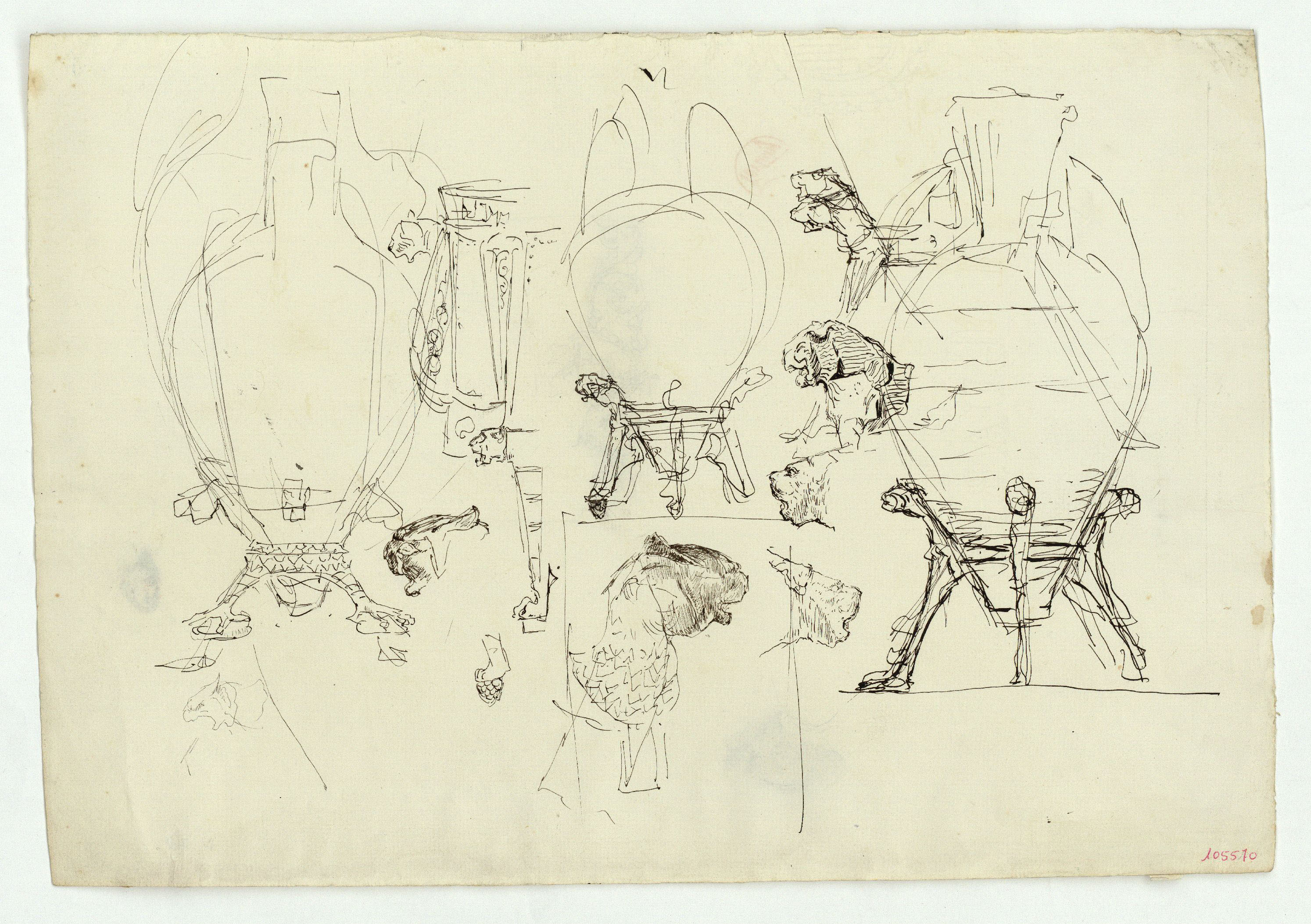 image for: Marià Fortuny - Vasos d&#039;estil musulmà amb suport   (anvers) / Caps masculins i motiu ornamental (revers) - Cap a 1870-1872