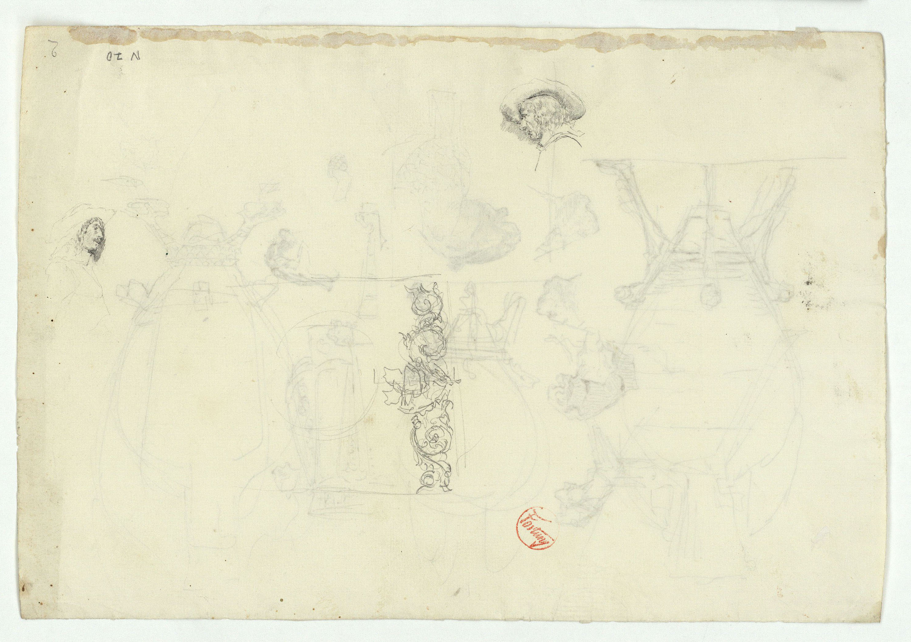 image for: Marià Fortuny - Vasos d&#039;estil musulmà amb suport   (anvers) / Caps masculins i motiu ornamental (revers) - Cap a 1870-1872 [1]