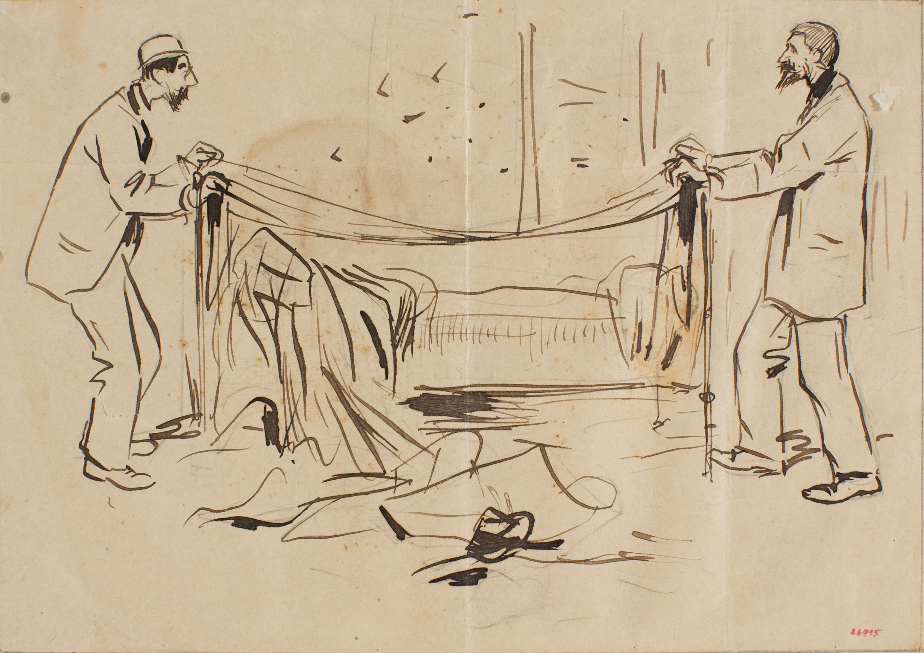 image for: Ramon Casas - Estudi per a la il·lustració «Ramon Casas i Santiago Rusiñol fent el llit» (anvers) / Estudi per a la il·lustració «Ramon Casas i Santiago Rusiñol fent el llit» (revers) - 1892