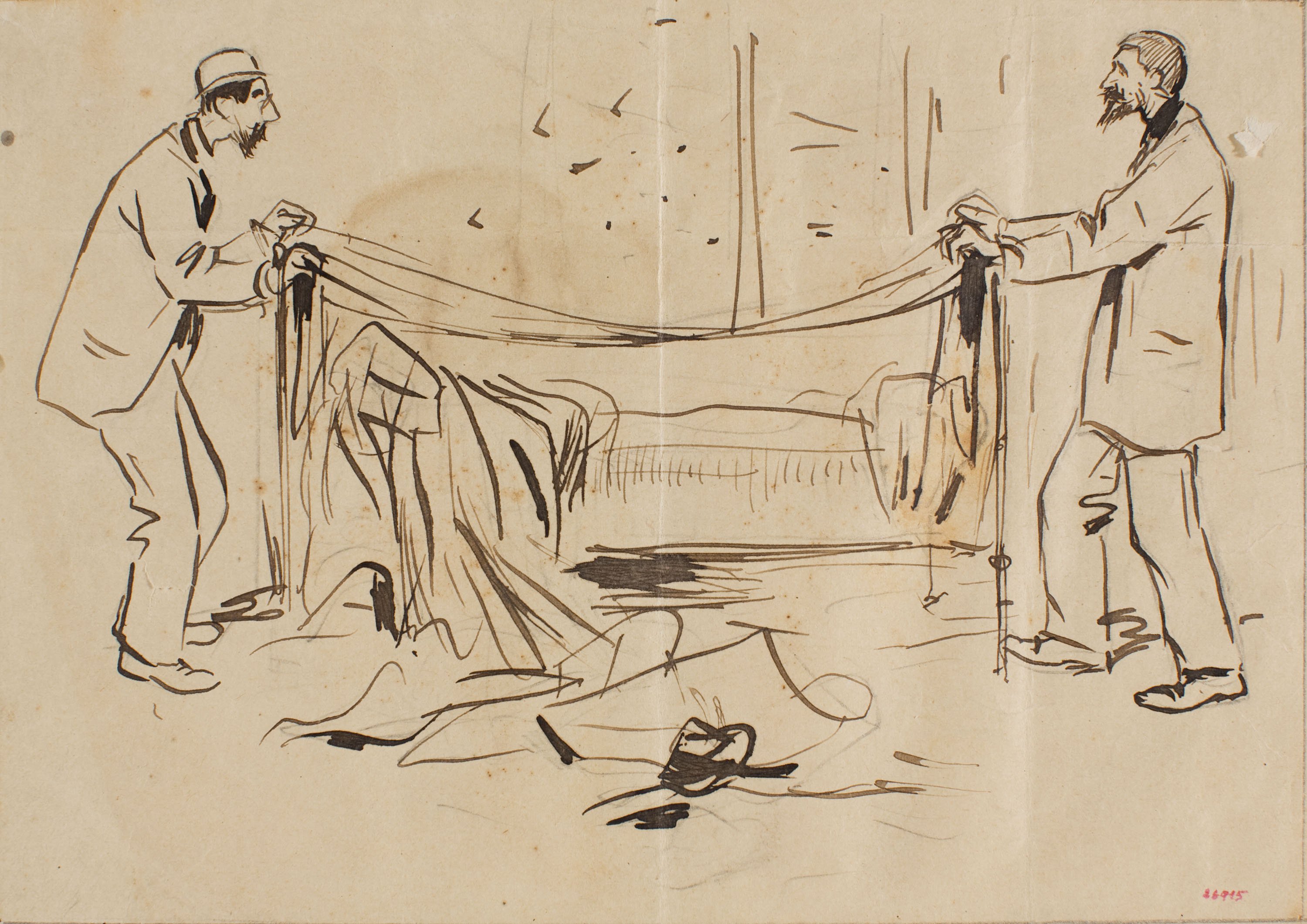 image for: Ramon Casas - Estudi per a la il·lustració «Ramon Casas i Santiago Rusiñol fent el llit» (anvers) / Estudi per a la il·lustració «Ramon Casas i Santiago Rusiñol fent el llit» (revers) - 1892