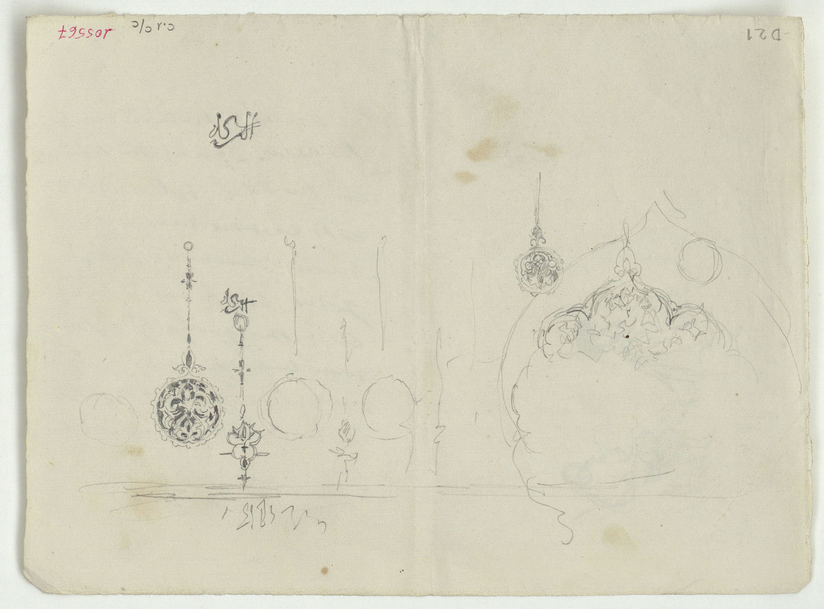 image for: Marià Fortuny - Motius ornamentals d&#039;estil musulmà (anvers) / Esbós de figures (revers) - Cap a 1870-1872