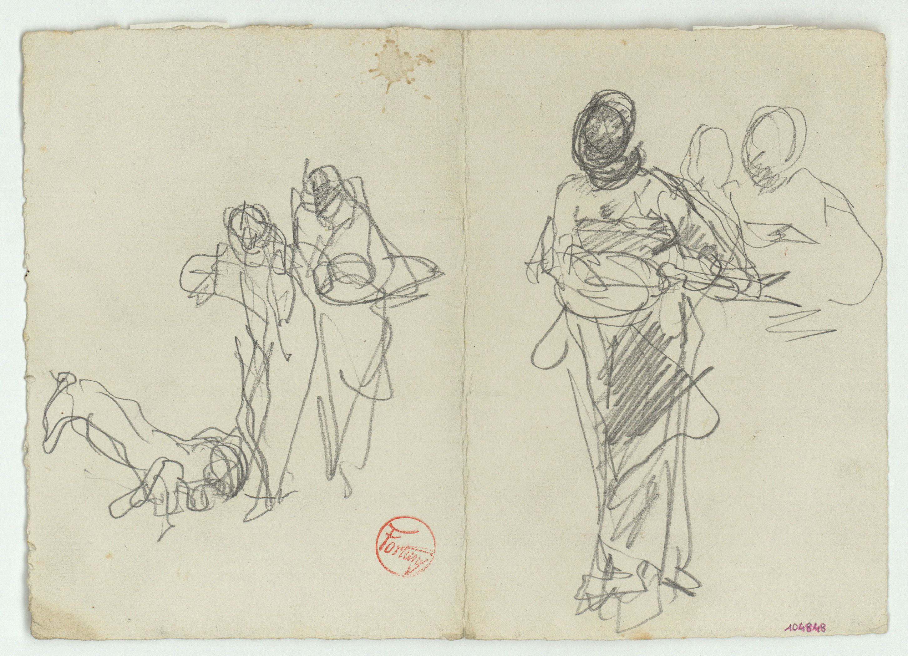 image for: Marià Fortuny - Estudi per al quadre «Músics àrabs» (anvers) / Esbós de carrer amb figures (revers) - Cap a 1872