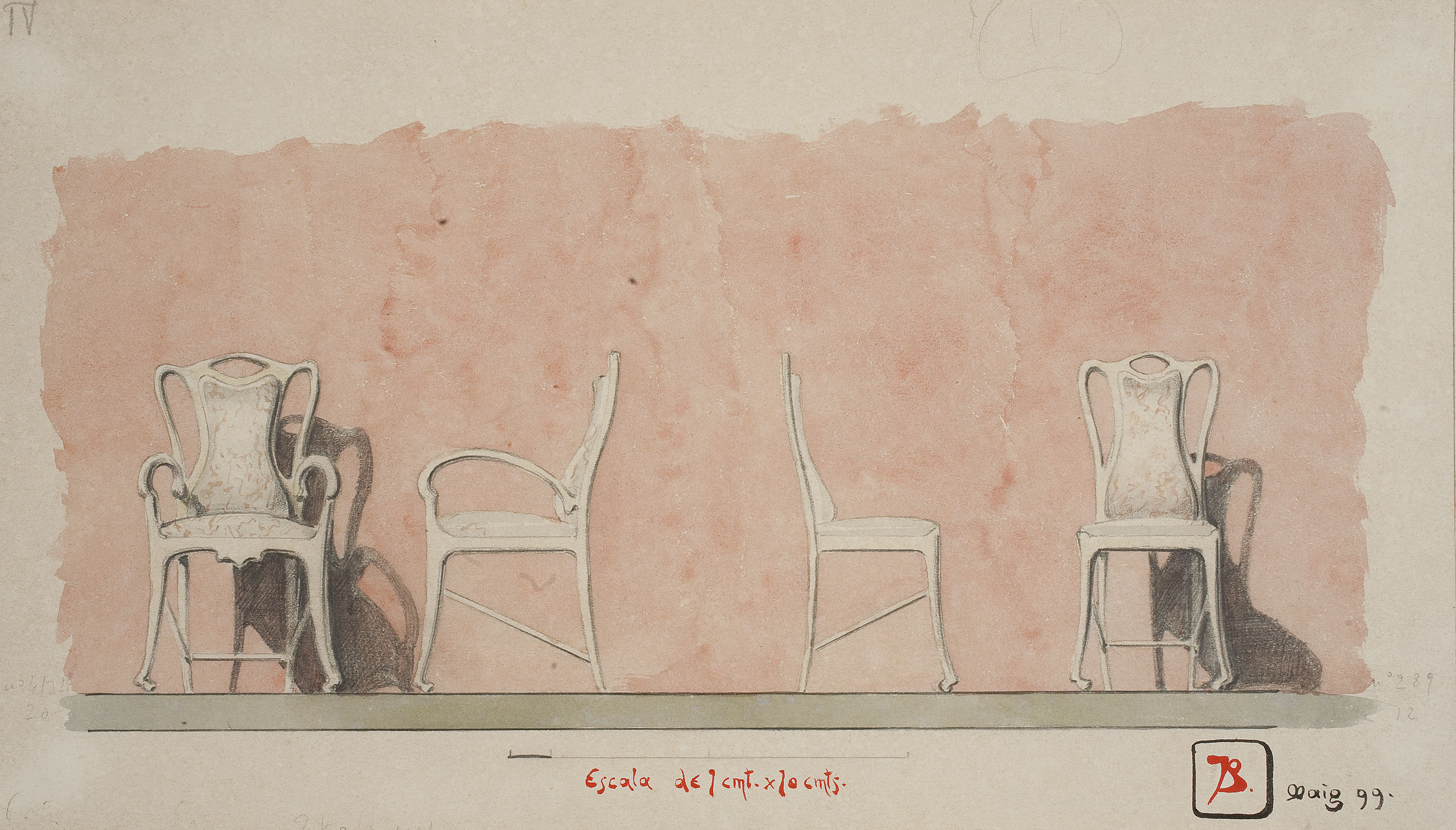 image for: Joan Busquets - Butaca i cadira, vista frontal i de perfil - 1899