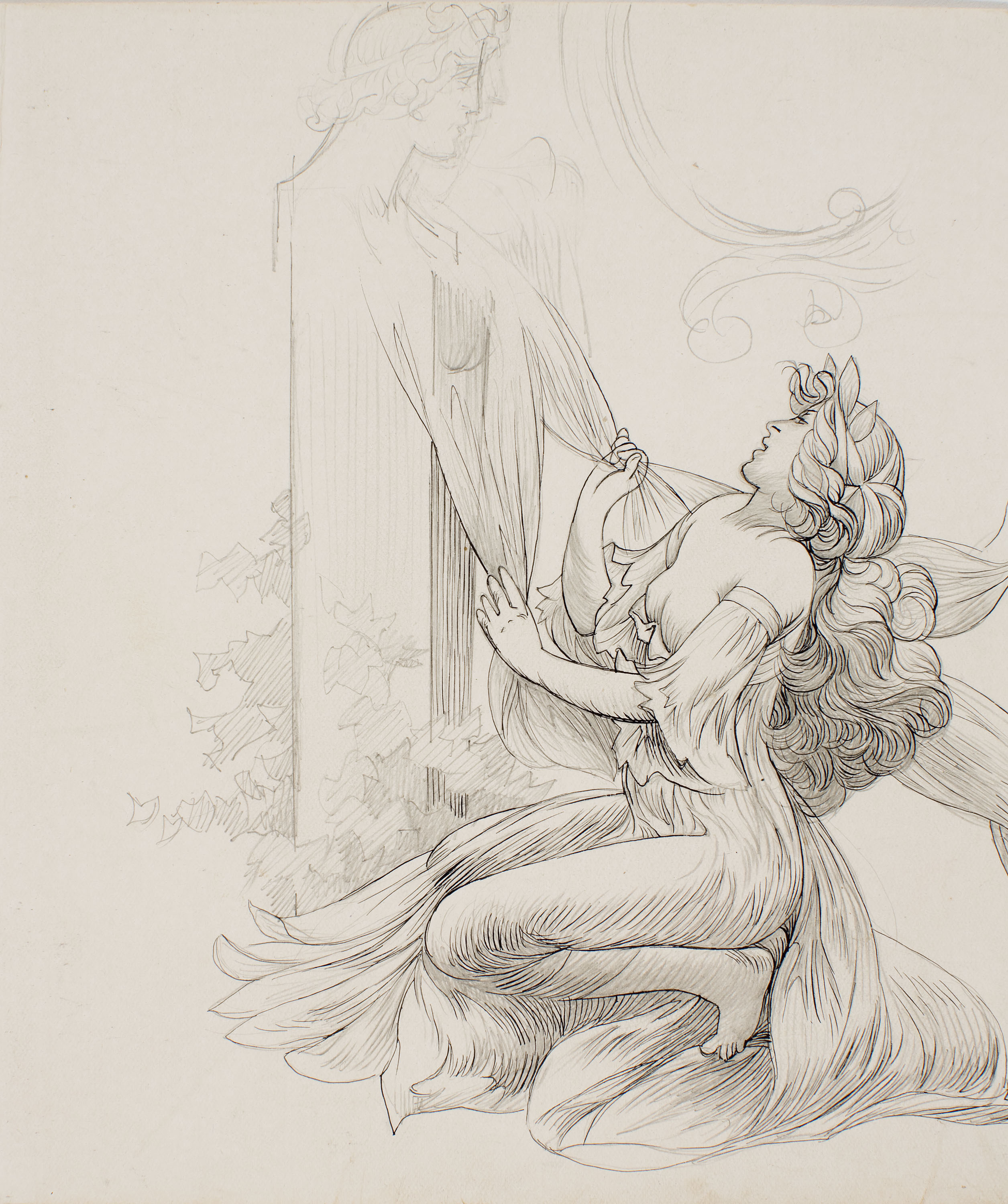 image for: Alexandre de Riquer - Nimfa als peus d&#039;un bust escultòric - Cap a 1890-1900