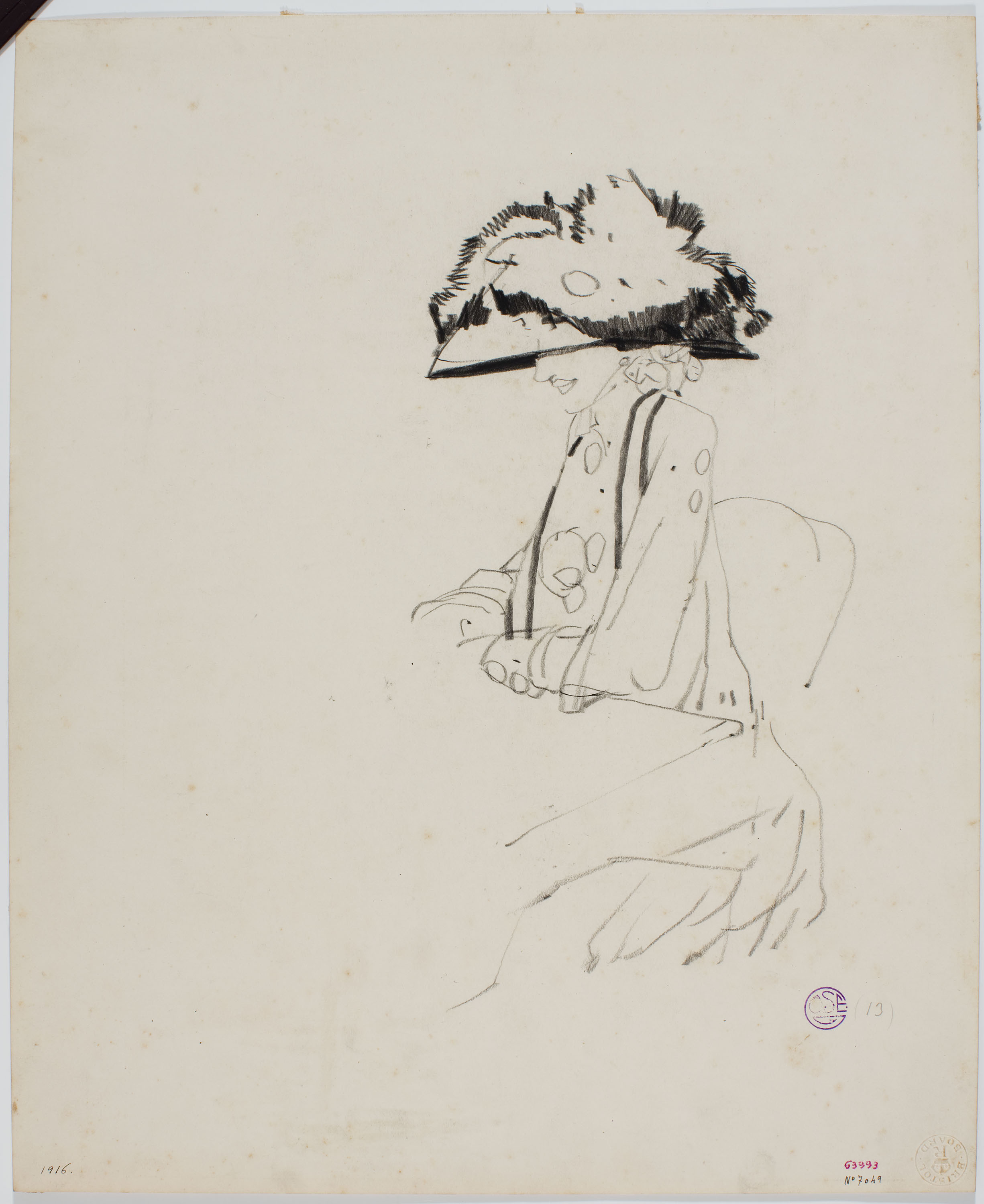 image for: Francesc Xavier Gosé - Dama asseguda (anvers) / Croquis de figura femenina (revers) - Cap a 1910