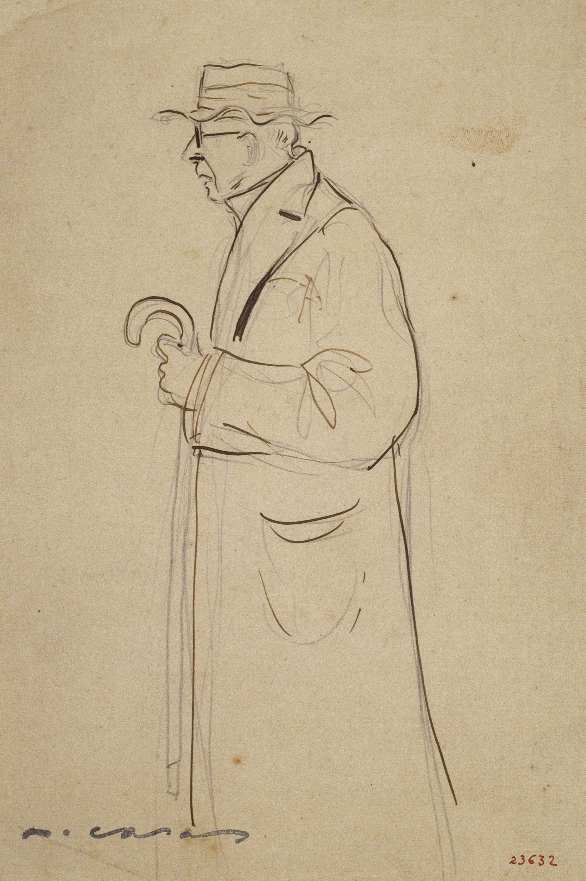 image for: Ramon Casas - Mr. Deering amb ulleres, barret i bastó - Cap a 1909