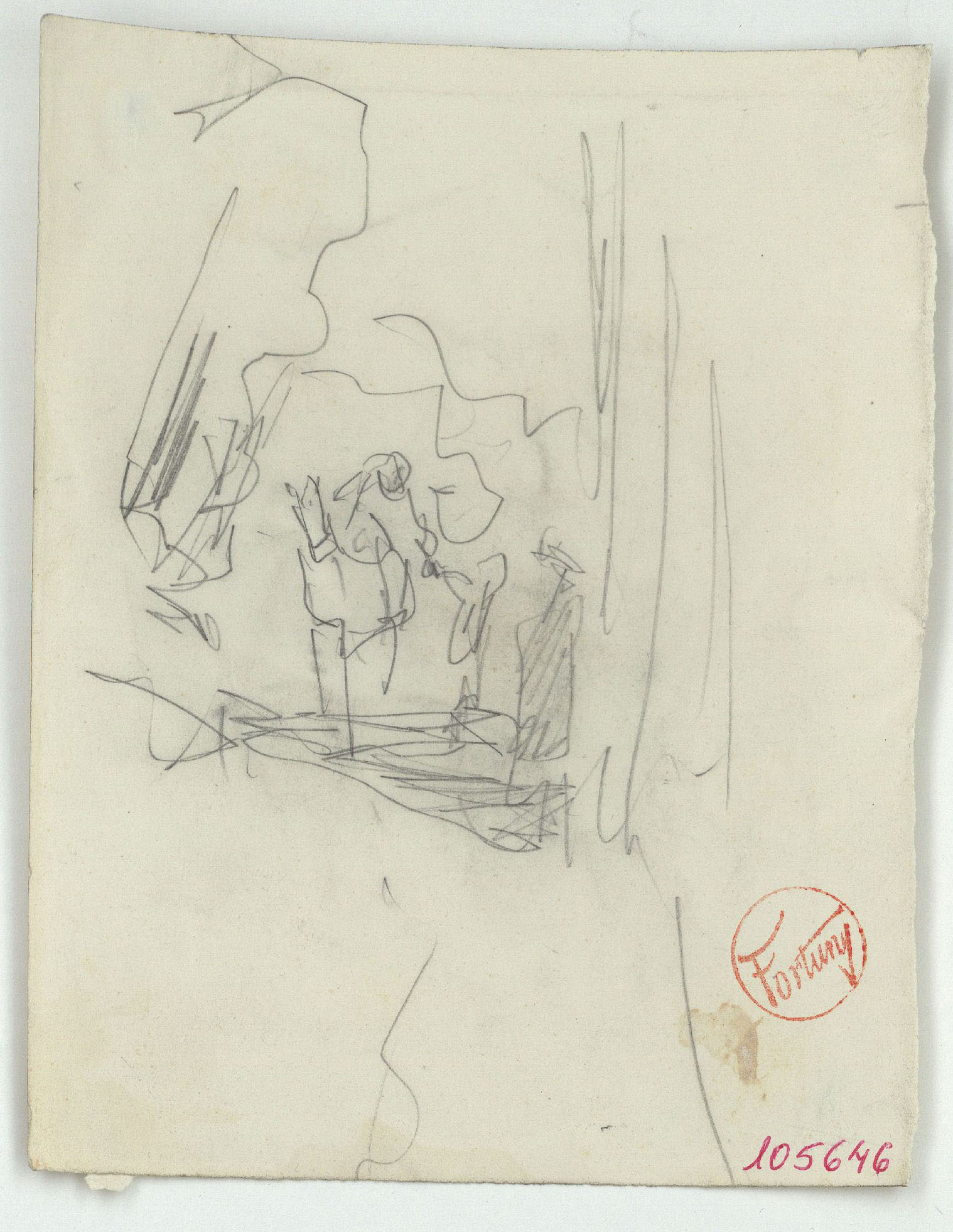 image for: Marià Fortuny - Croquis d&#039;un genet a cavall i una altra figura - Cap a 1867-1872