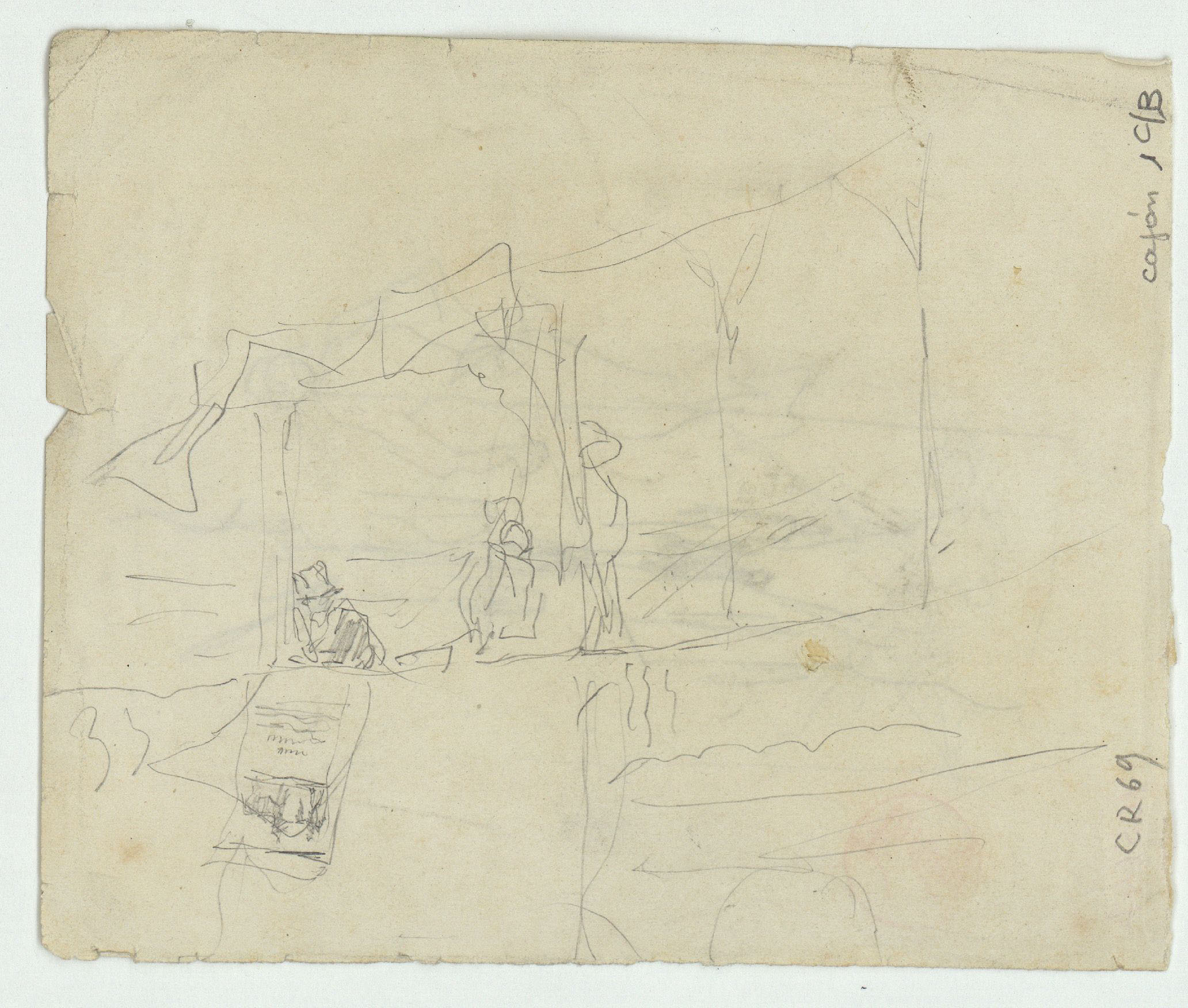 image for: Marià Fortuny - Croquis de figura (anvers) / Croquis d&#039;una llotja (revers) - Cap a 1863-1867 [1]