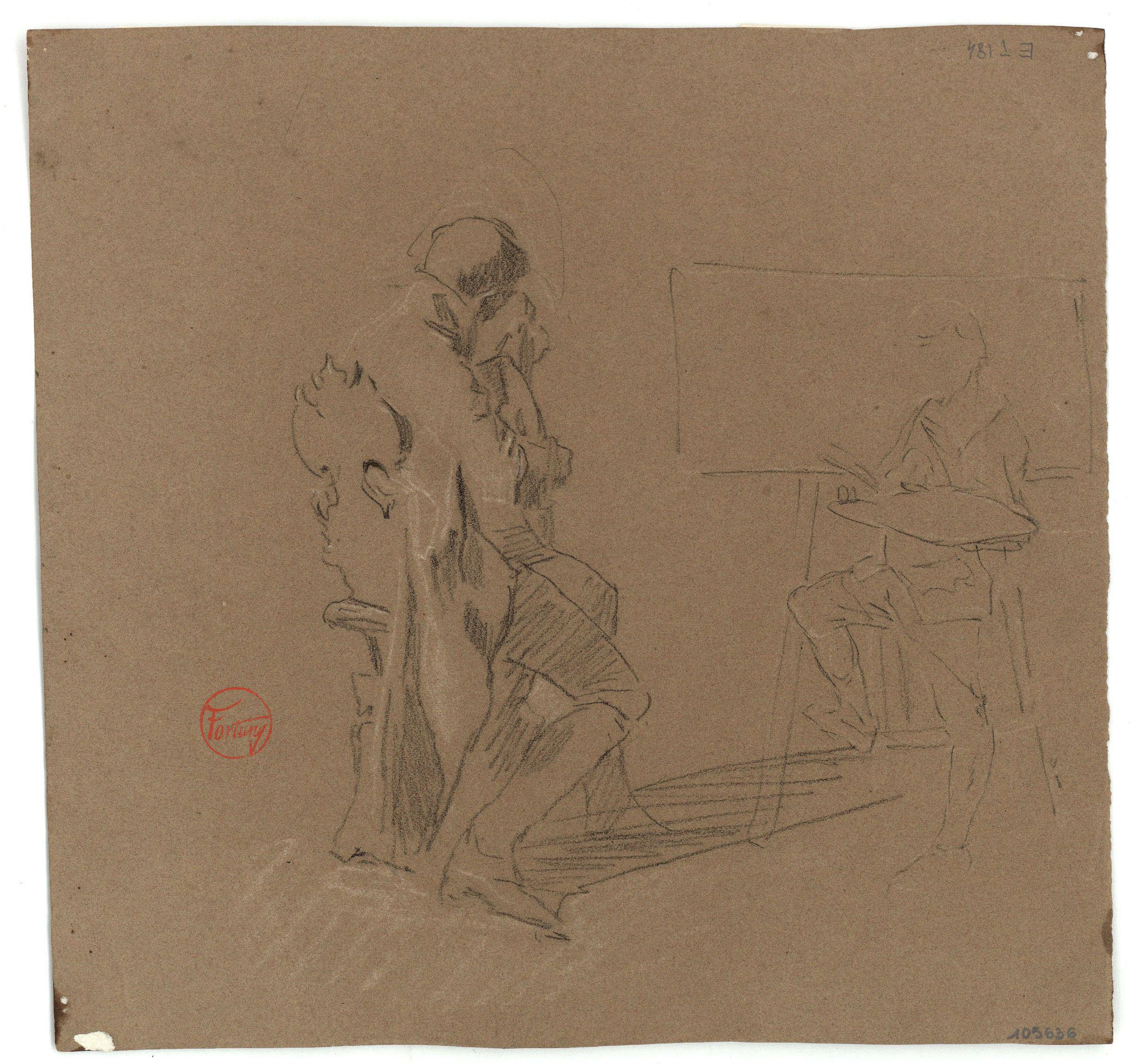 image for: Marià Fortuny - Artista pintant un guitarrista del natural (anvers) / Estudi per al quadre «L&#039;elecció de la model» (revers) - Cap a 1863-1867