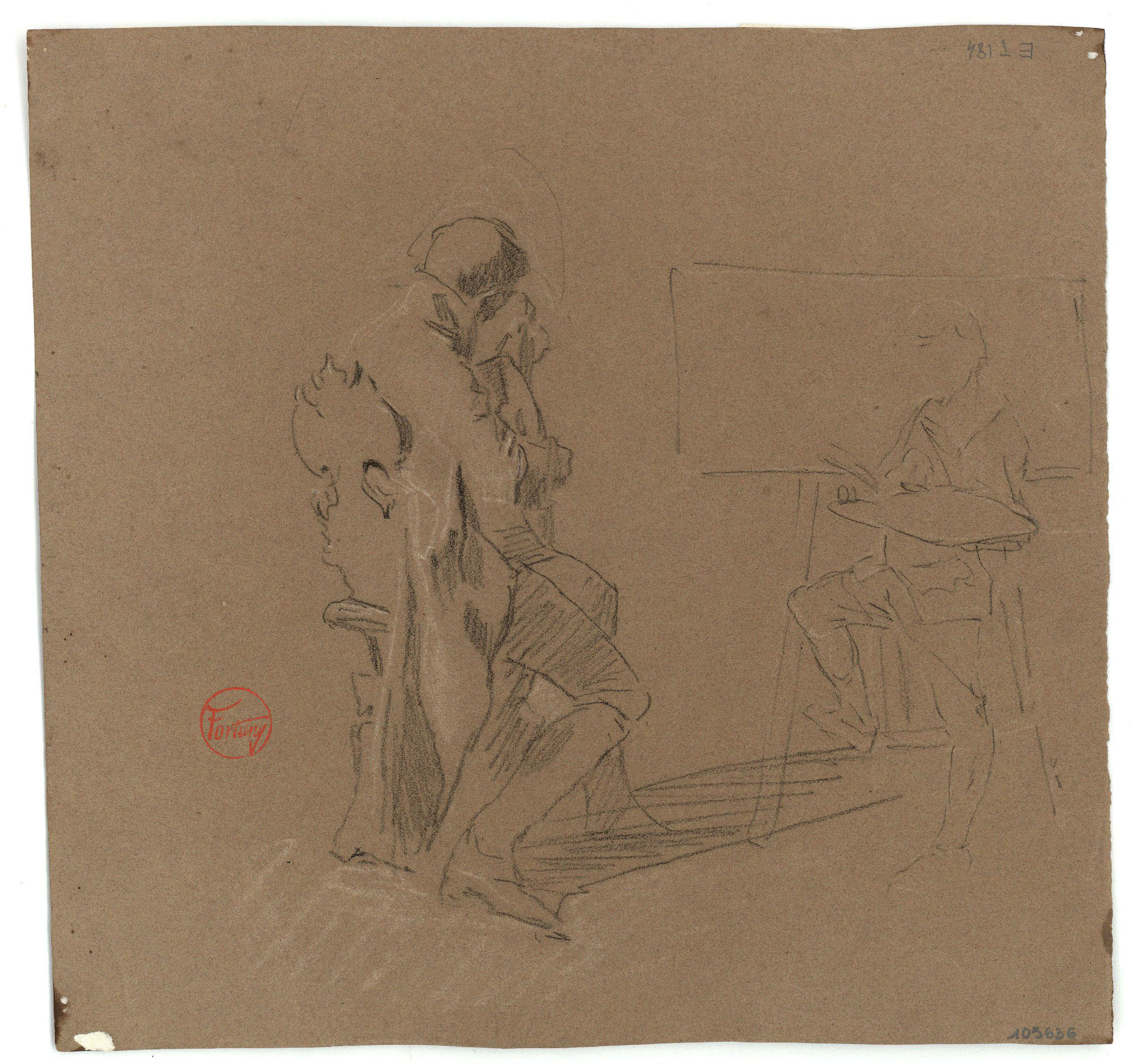 image for: Marià Fortuny - Artista pintant un guitarrista del natural (anvers) / Estudi per al quadre «L&#039;elecció de la model» (revers) - Cap a 1863-1867