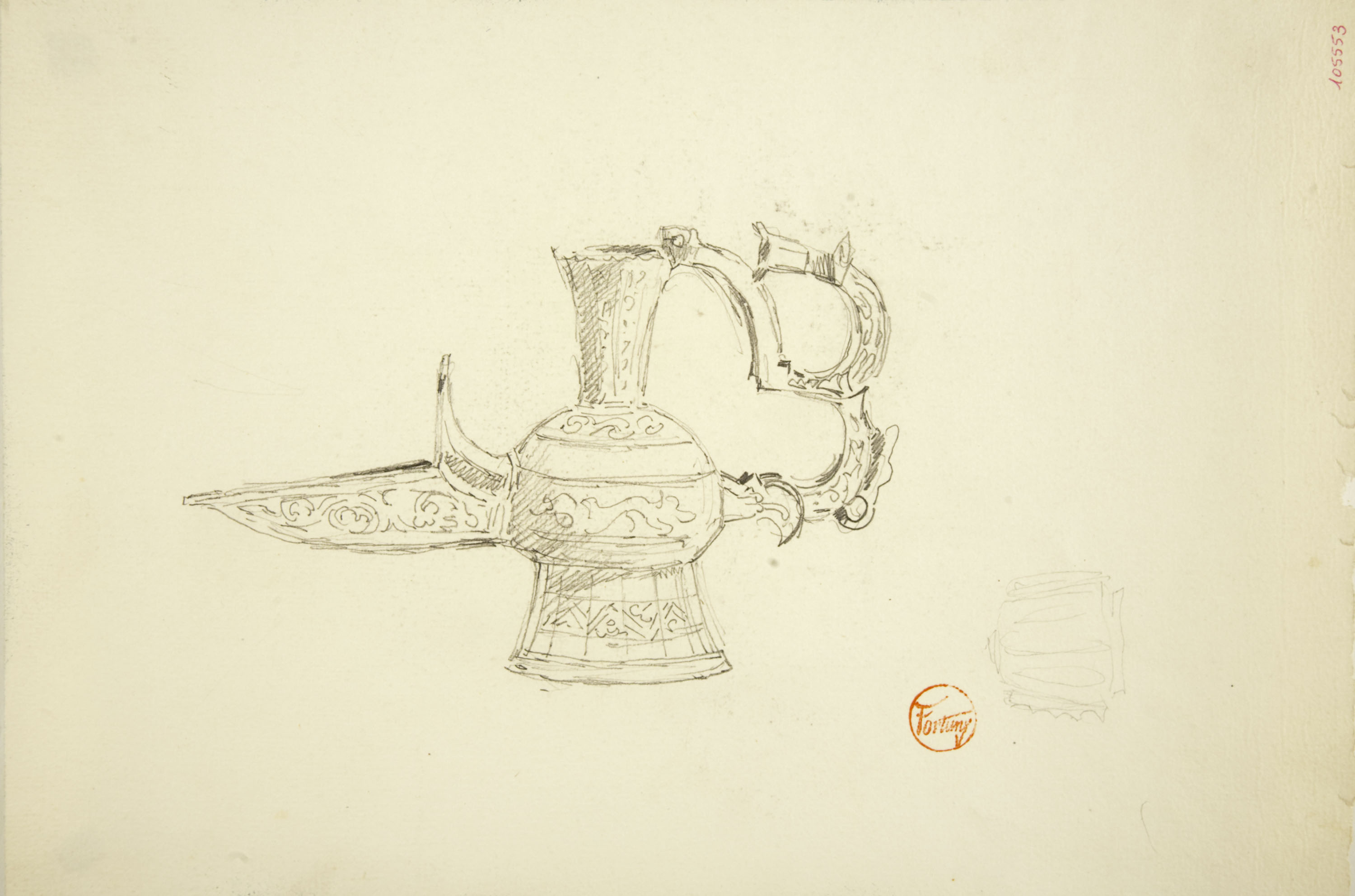 image for: Marià Fortuny - Llàntia d&#039;estil musulmà (anvers) / Planta florida (revers) - Cap a 1870-1872