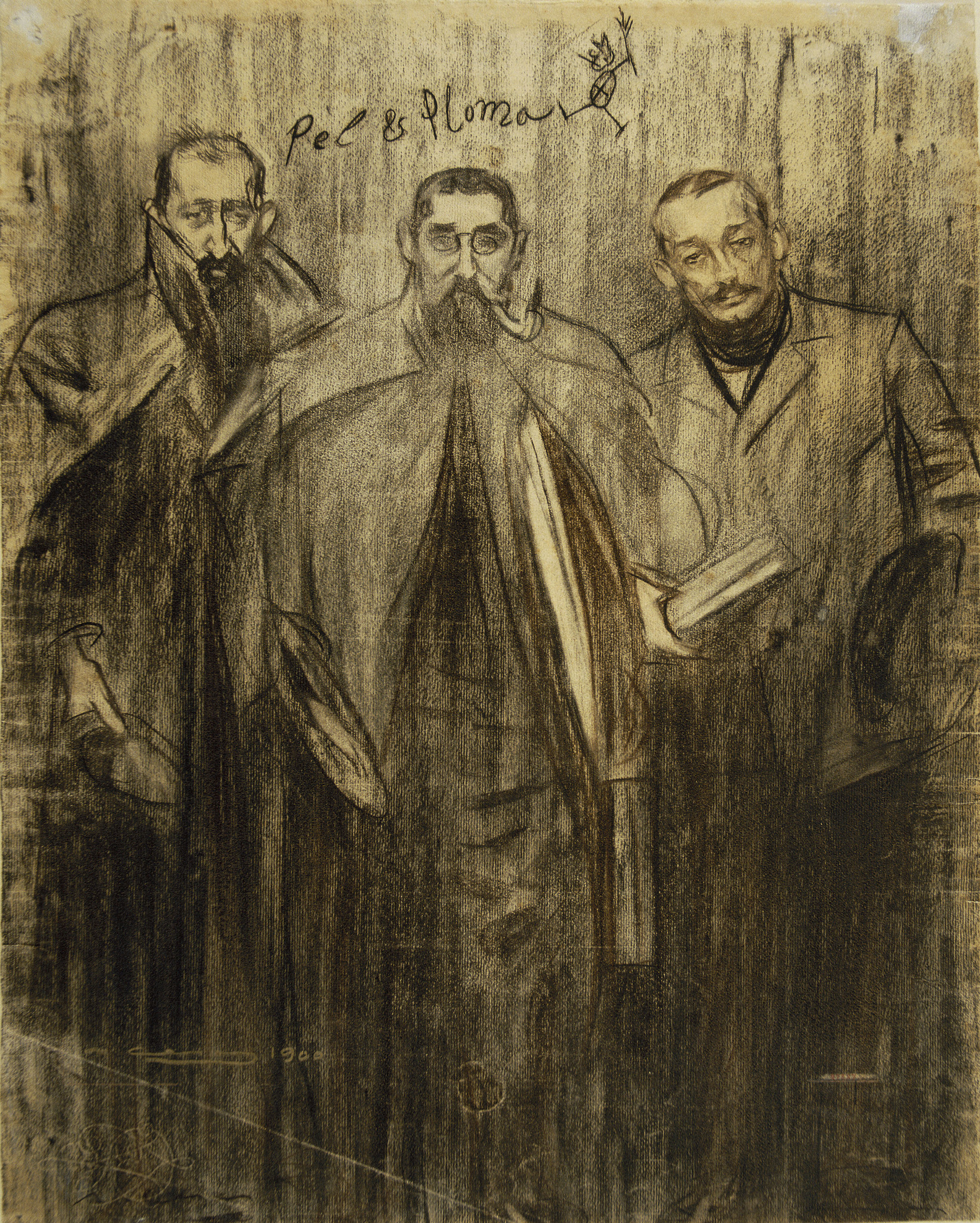 image for: Ramon Casas - Autoretrat entre Miquel Utrillo i Leandre Galceran - Cap a 1899-1900