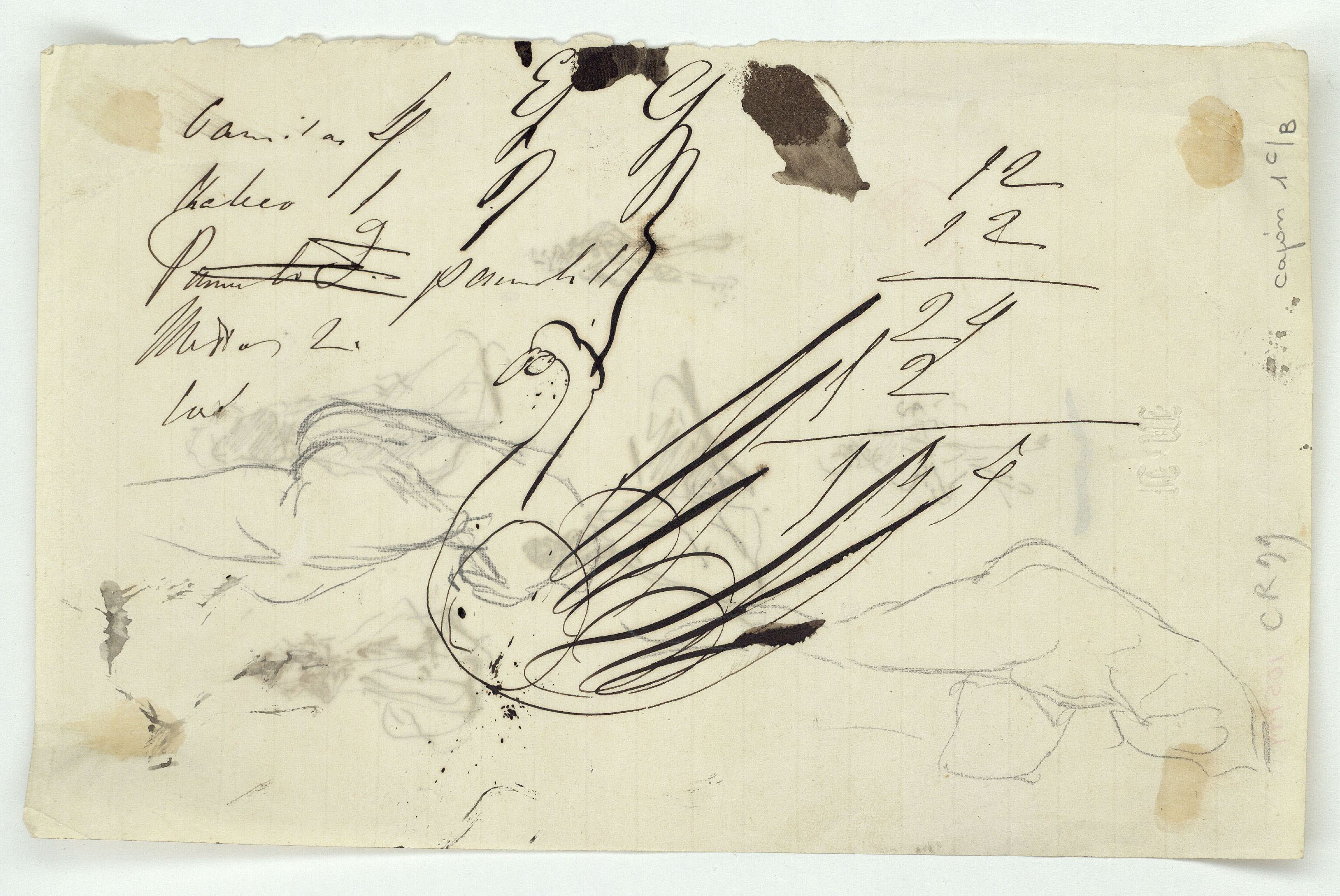 image for: Marià Fortuny - Figures femenines i masculines (anvers) / Estudi per a l&#039;aquarel·la «Mascarada» (revers) - Cap a 1868-1870 [1]