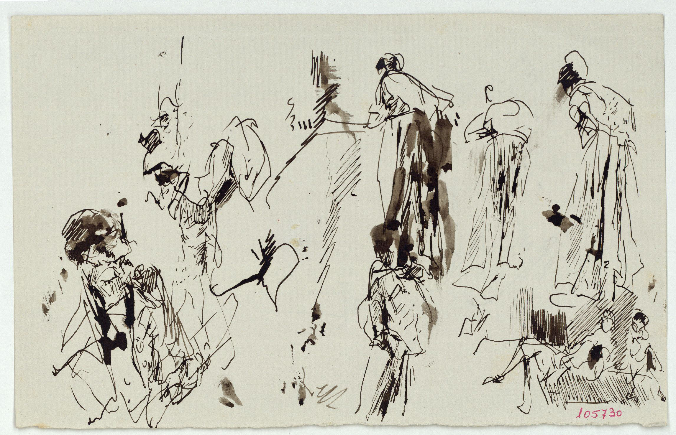 image for: Marià Fortuny - Croquis de figures (anvers) / Poms d&#039;espasa (revers) - Cap a 1874