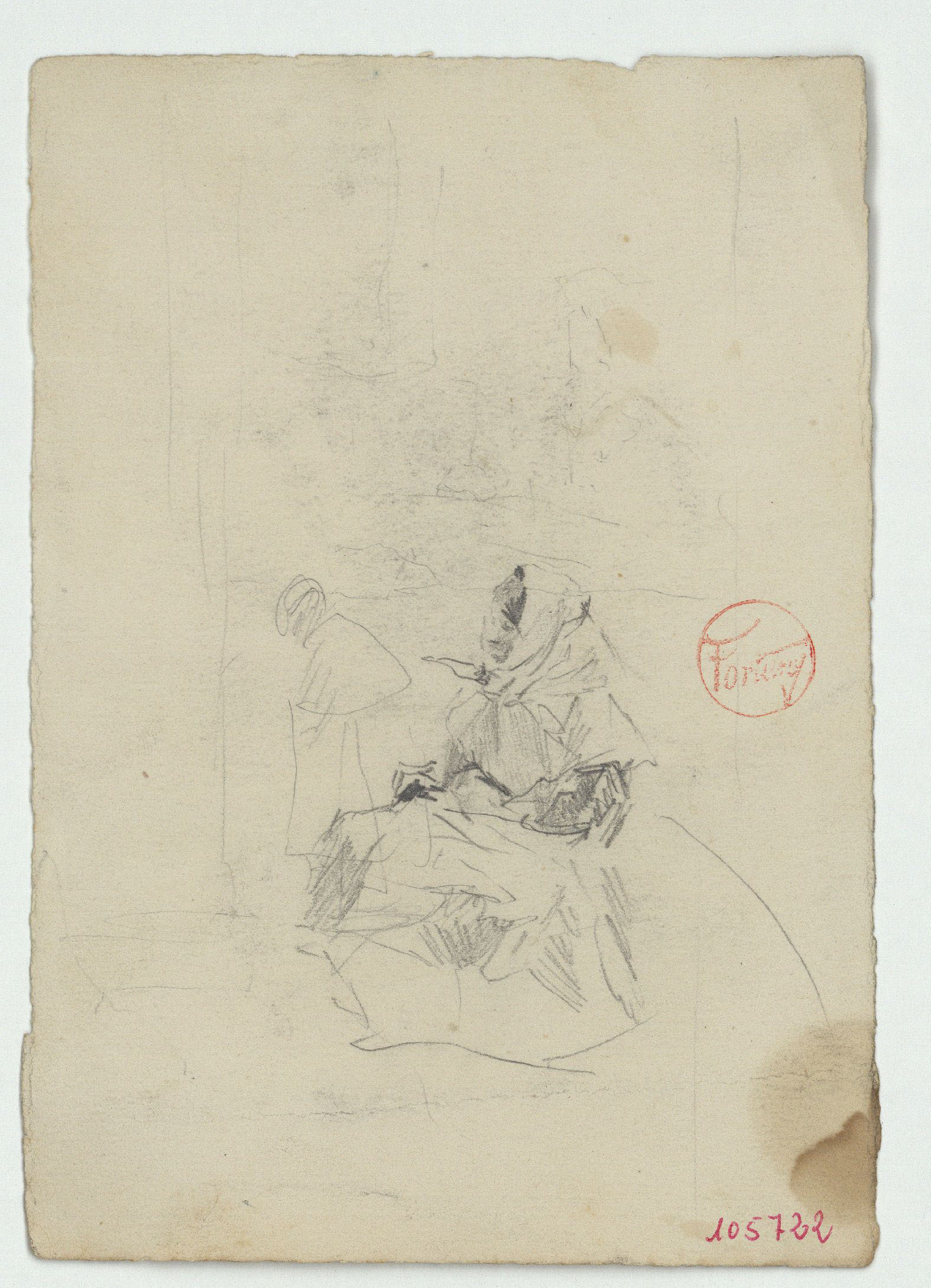 image for: Marià Fortuny - Dona asseguda (anvers) / Croquis de figura femenina (revers) - Cap a 1871