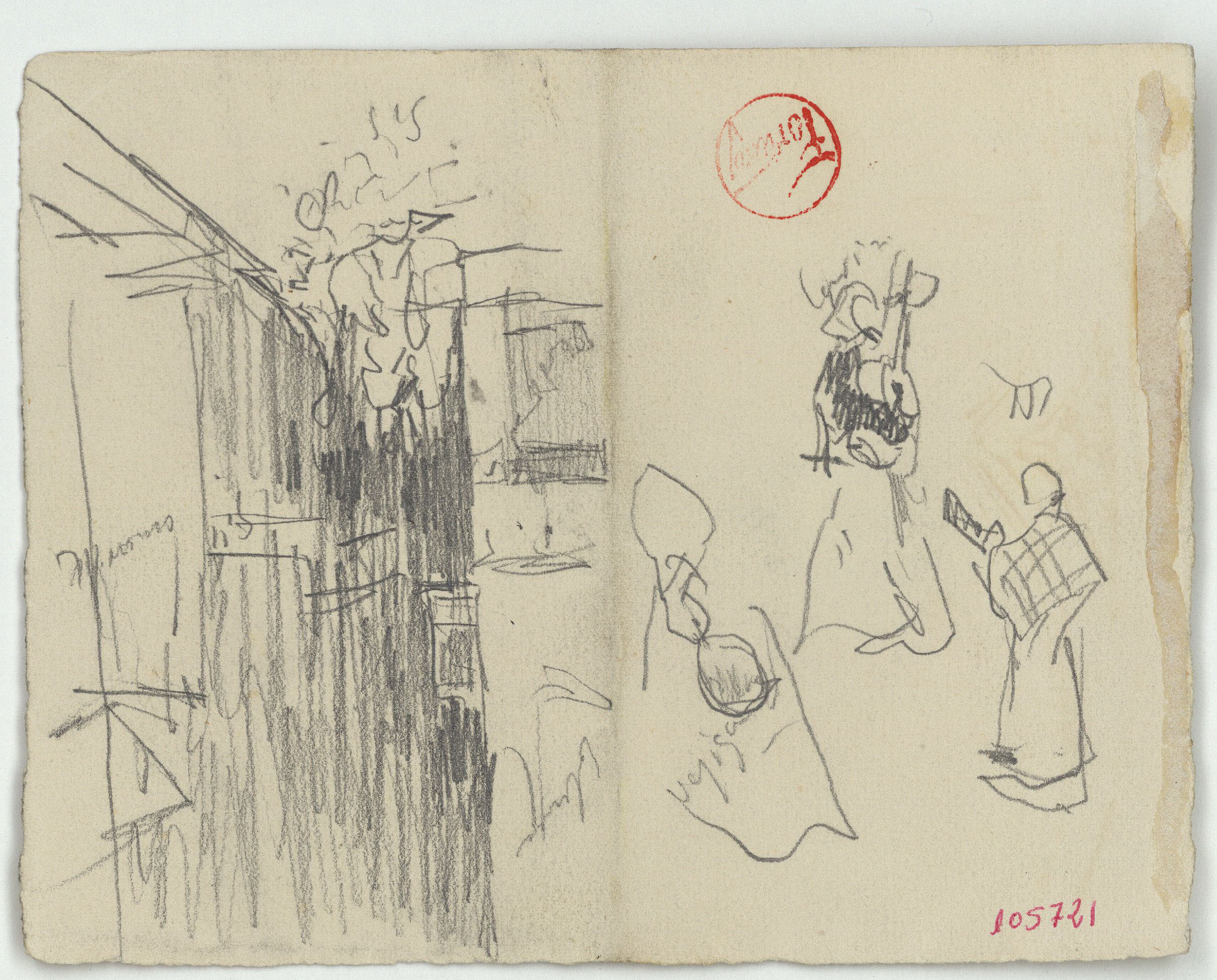 image for: Marià Fortuny - Carrer i croquis de figures (anvers) / Croquis de figura (revers) - Cap a 1871