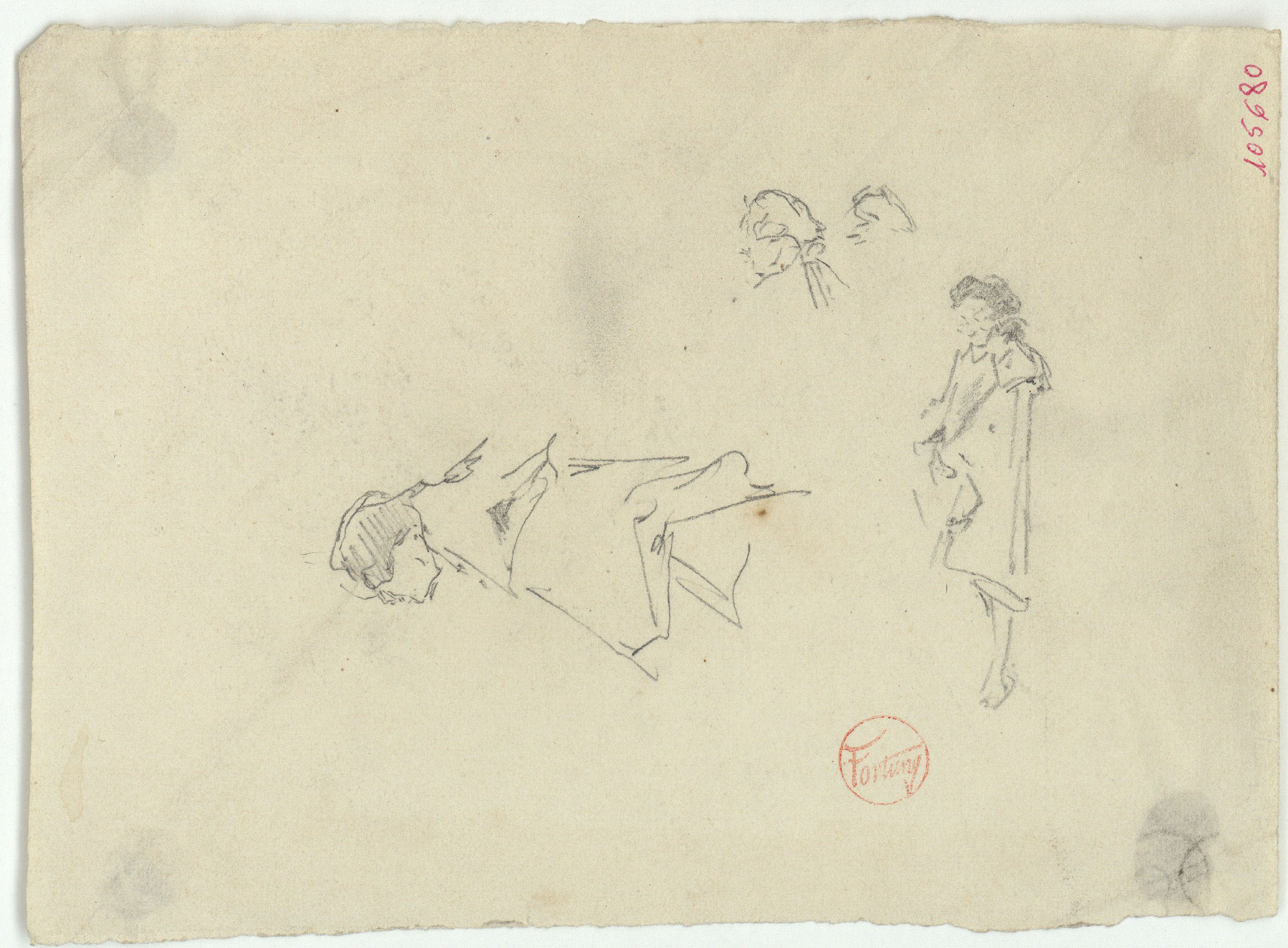 image for: Marià Fortuny - Esbós i detalls de figura masculina - Cap a 1870-1872