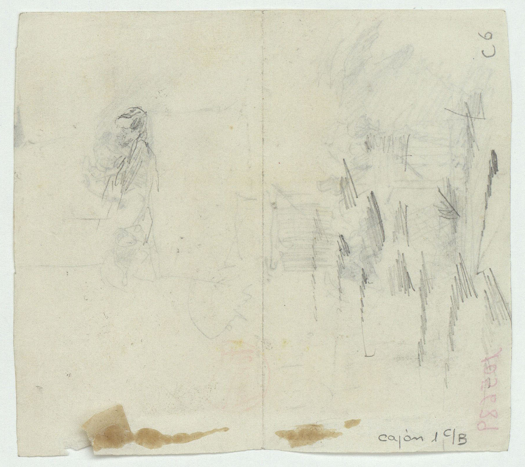 image for: Marià Fortuny - Figures en llotges (anvers) / Figura masculina (revers) - Cap a 1863-1867 [1]