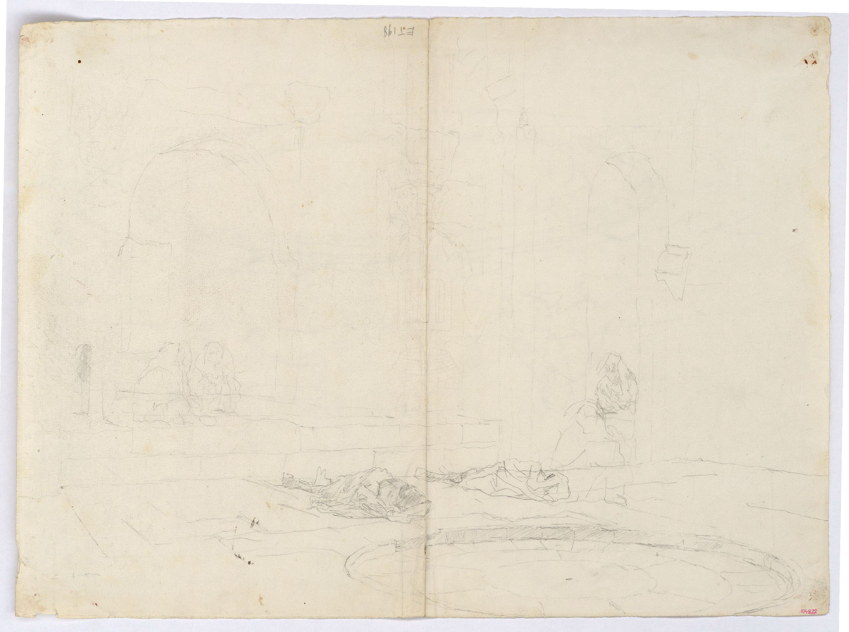 image for: Marià Fortuny - Estudi per al quadre «El tribunal de l&#039;Alhambra» (anvers) / Estudi per al quadre «El tribunal de l&#039;Alhambra» (revers) - Cap a 1871