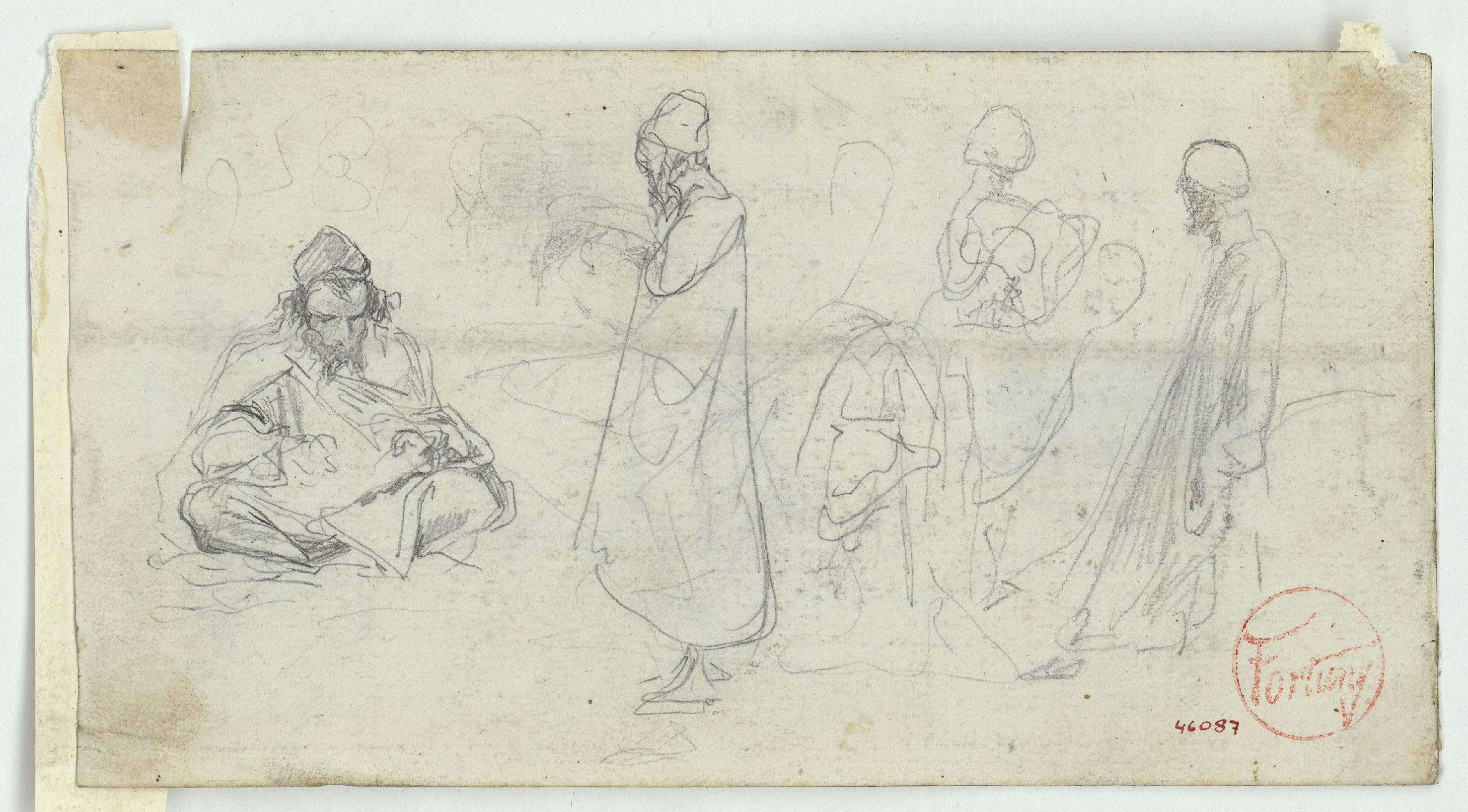 image for: Marià Fortuny - Hebreus (anvers) / Croquis de figures i cap masculí (revers) - Cap a 1860-1862