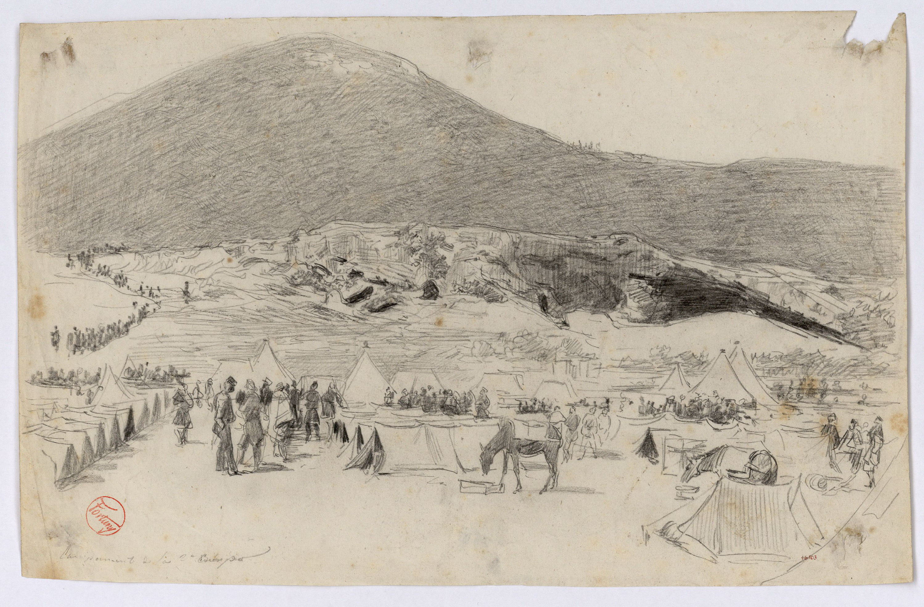 image for: Marià Fortuny - Campamento del segundo cuerpo (anvers) / Croquis inconcret (revers) - 1860