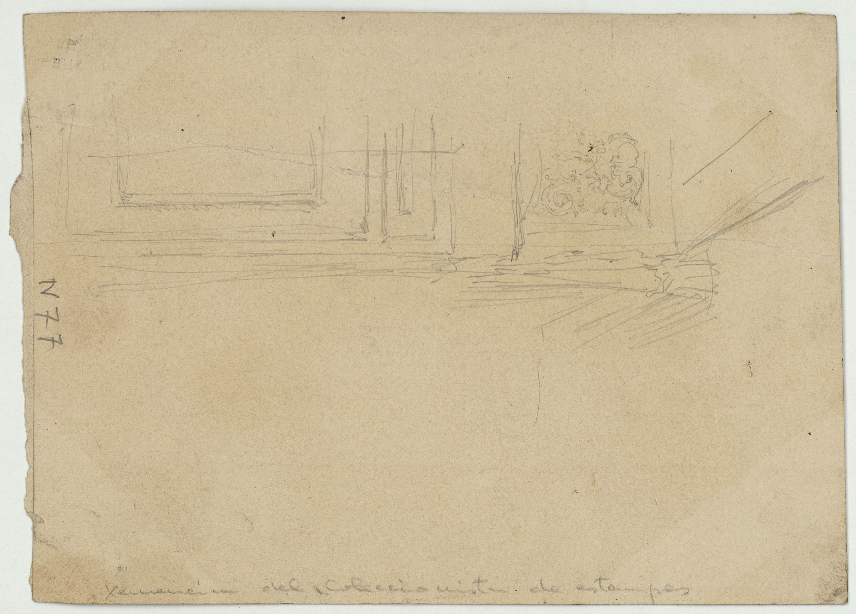 image for: Marià Fortuny - Detall de motiu ornamental d&#039;estil rococó (anvers) / Estudi per al quadre «El col·leccionista d&#039;estampes» (revers) - Cap a 1863-1867 [1]