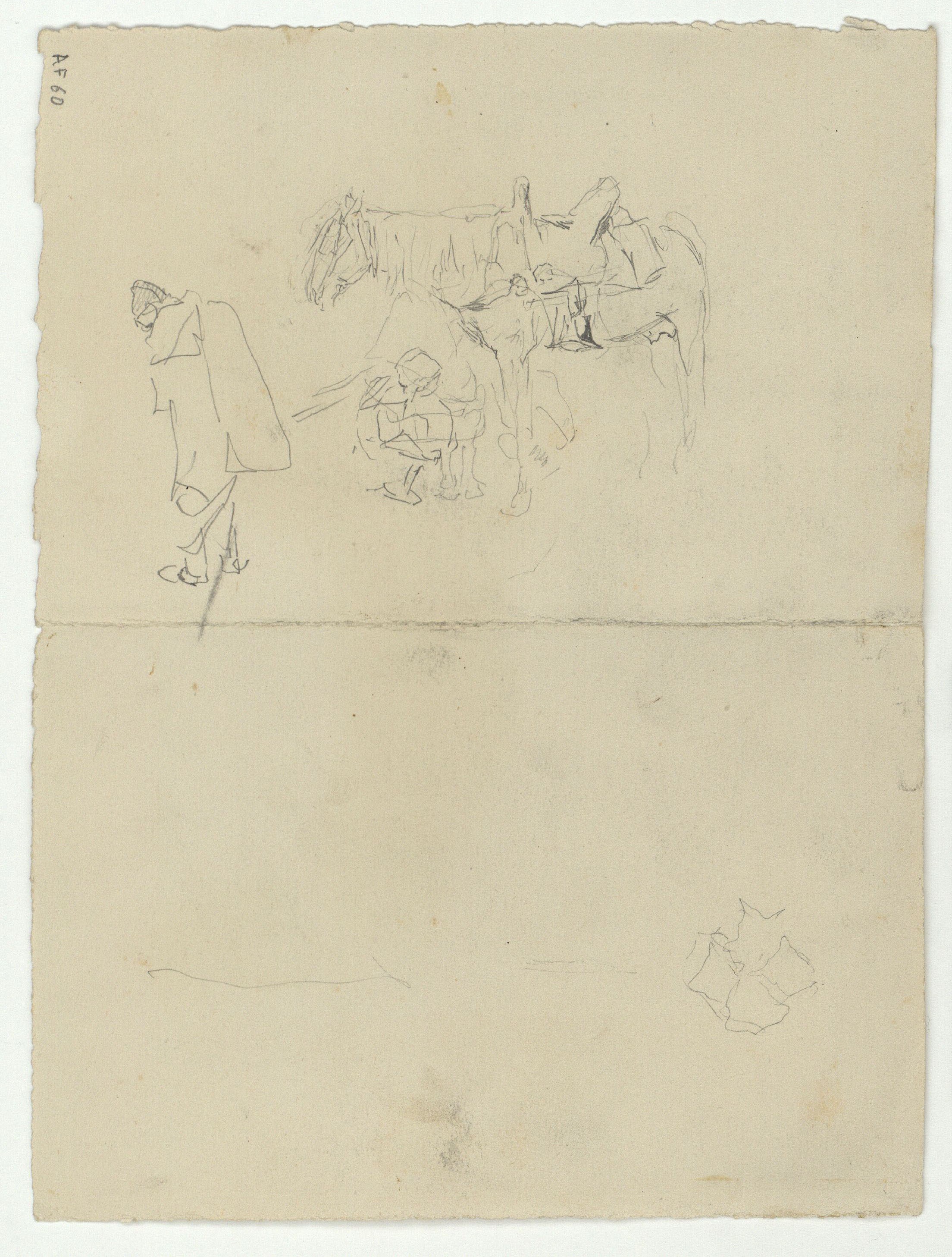 image for: Marià Fortuny - Celebració del Mulud o Pasqua del profeta al Gran soc de Tànger (anvers) / Estudi per al quadre «Ferrador marroquí» (revers) - 1862 [1]
