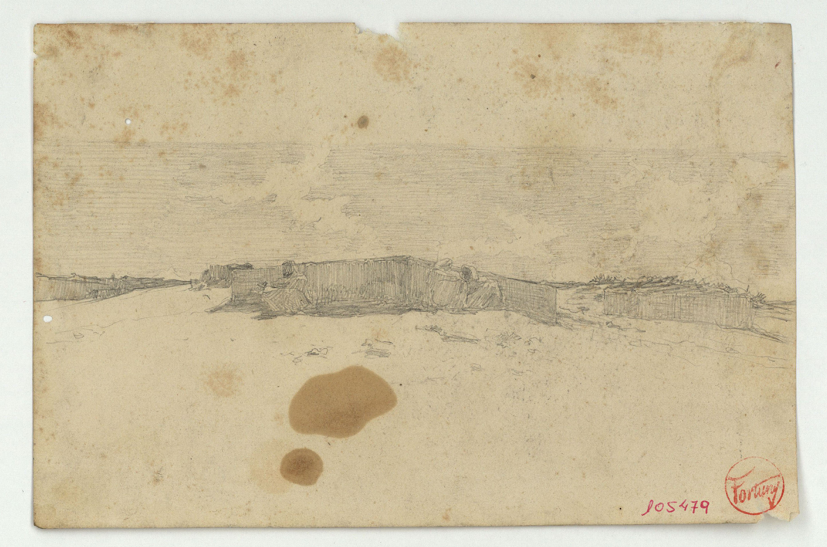 image for: Marià Fortuny - Paisatge marroquí amb figures (anvers) / Esbós de camells (revers) - Cap a 1860-1862