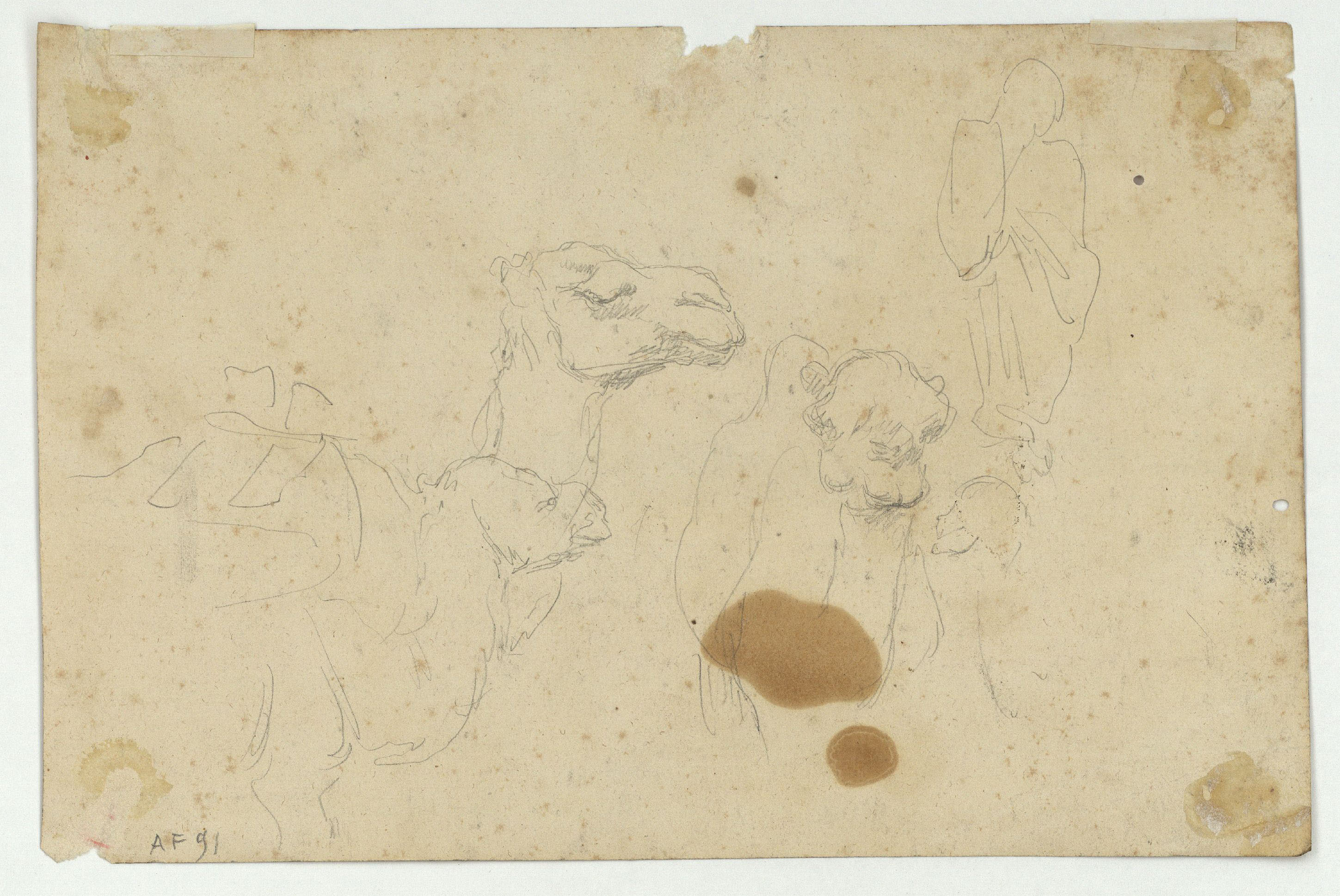 image for: Marià Fortuny - Paisatge marroquí amb figures (anvers) / Esbós de camells (revers) - Cap a 1860-1862 [1]