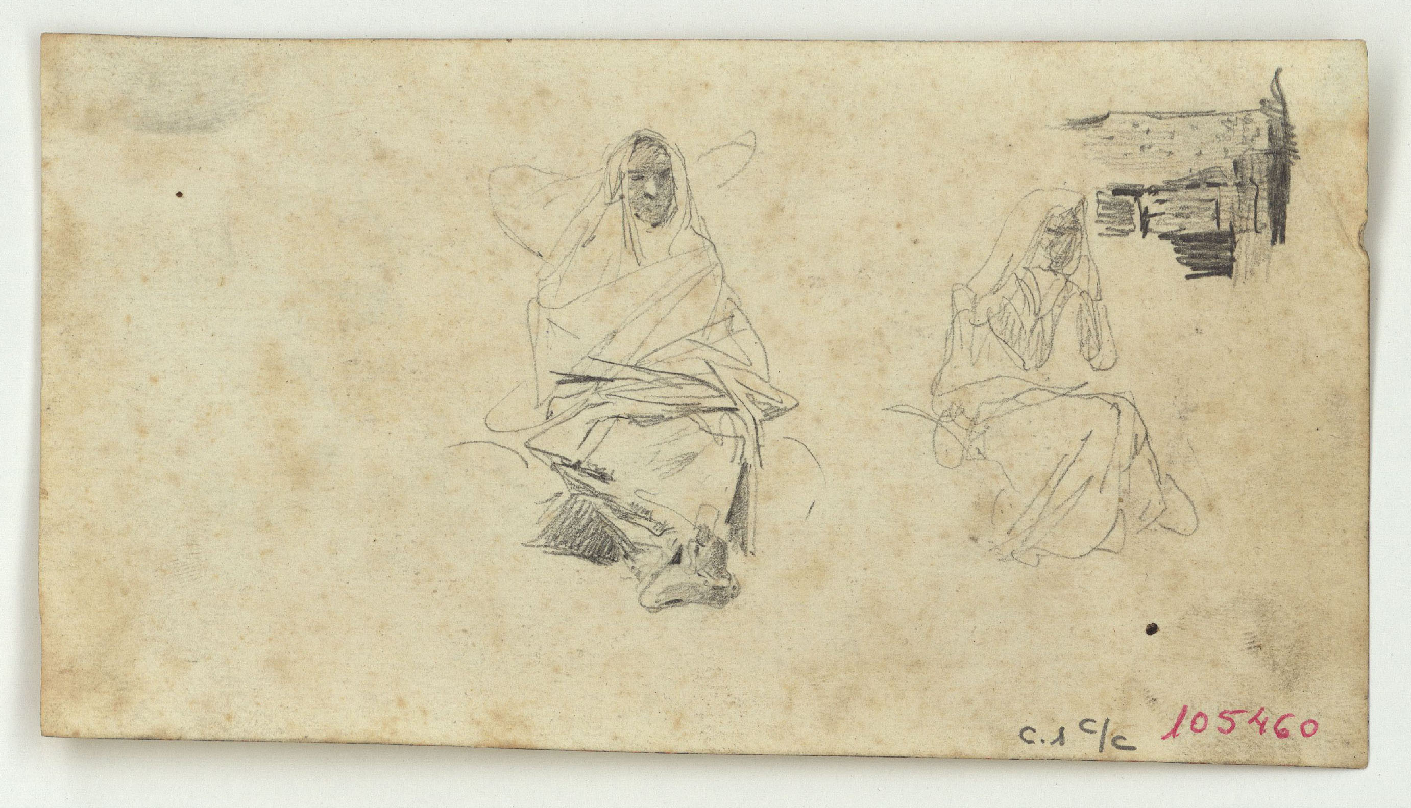 image for: Marià Fortuny - Dones marroquines (anvers) / Marroquí i altres apunts (revers) - Cap a 1860-1862